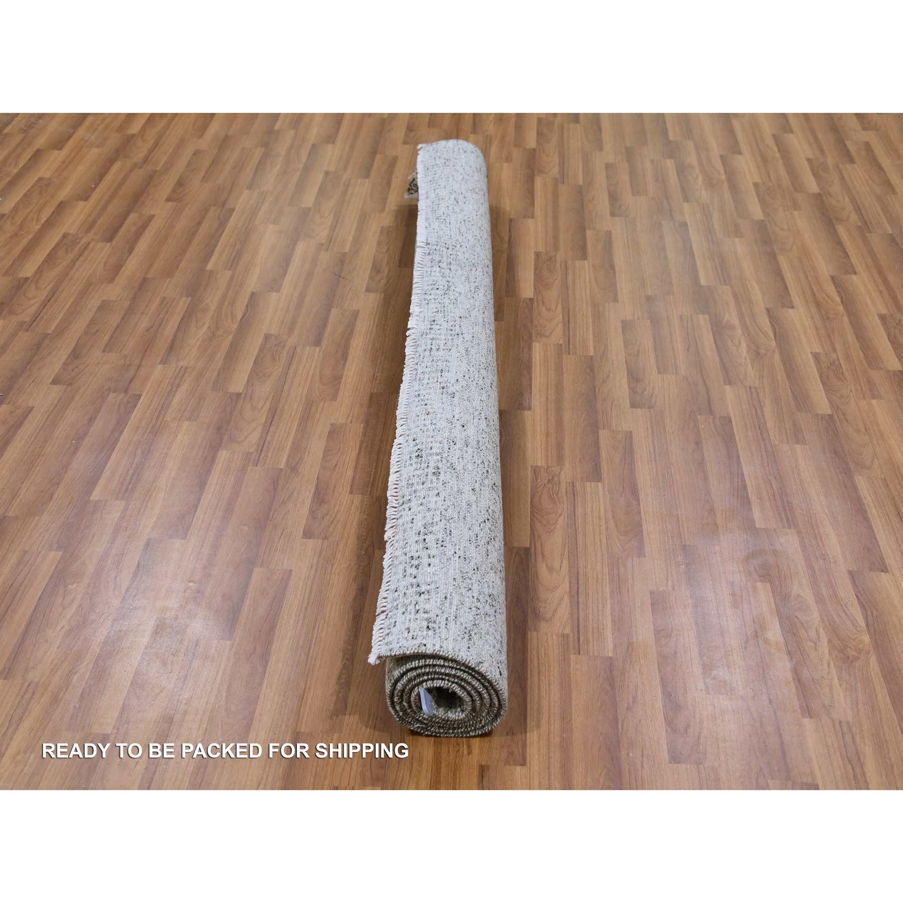 6'x6' Cloud Gray, Natural Undyed Wool, Modern Grass Design, Hand Knotted, Tone on Tone, Square Oriental Rug HR79518 - Image 5