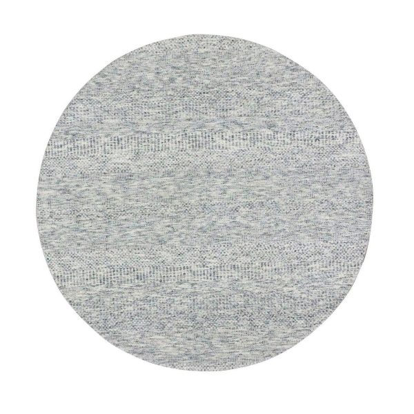 6'x6' Silver Chalice Gray, Modern Grass Design, Tone on Tone, Undyed 100% Wool, Hand Knotted, Round Oriental Rug HR79519