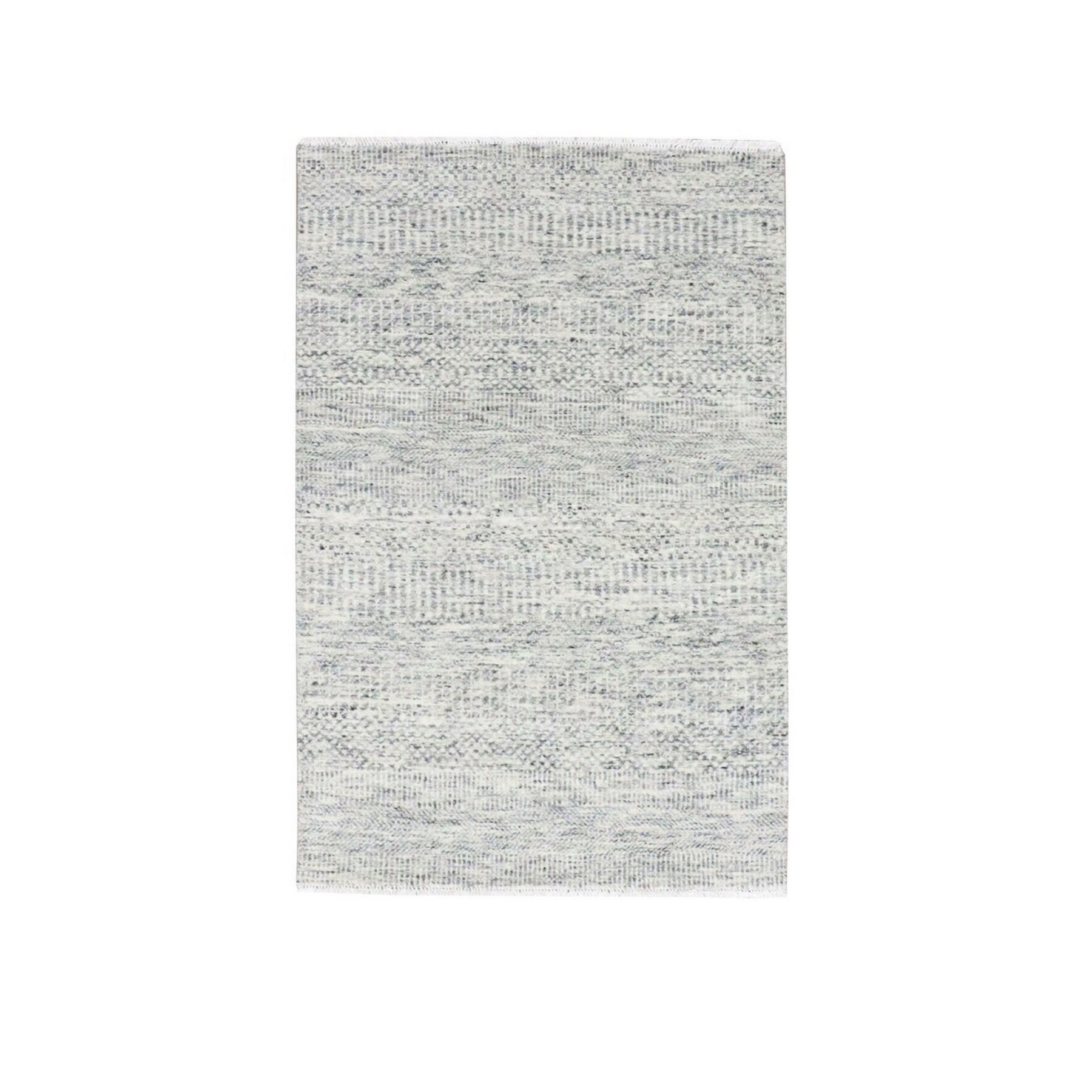 3'x5'1" Gainsboro Gray, Modern Tone on Tone Grass Design, Hand Knotted, Undyed Organic Wool, Oriental Rug HR79524