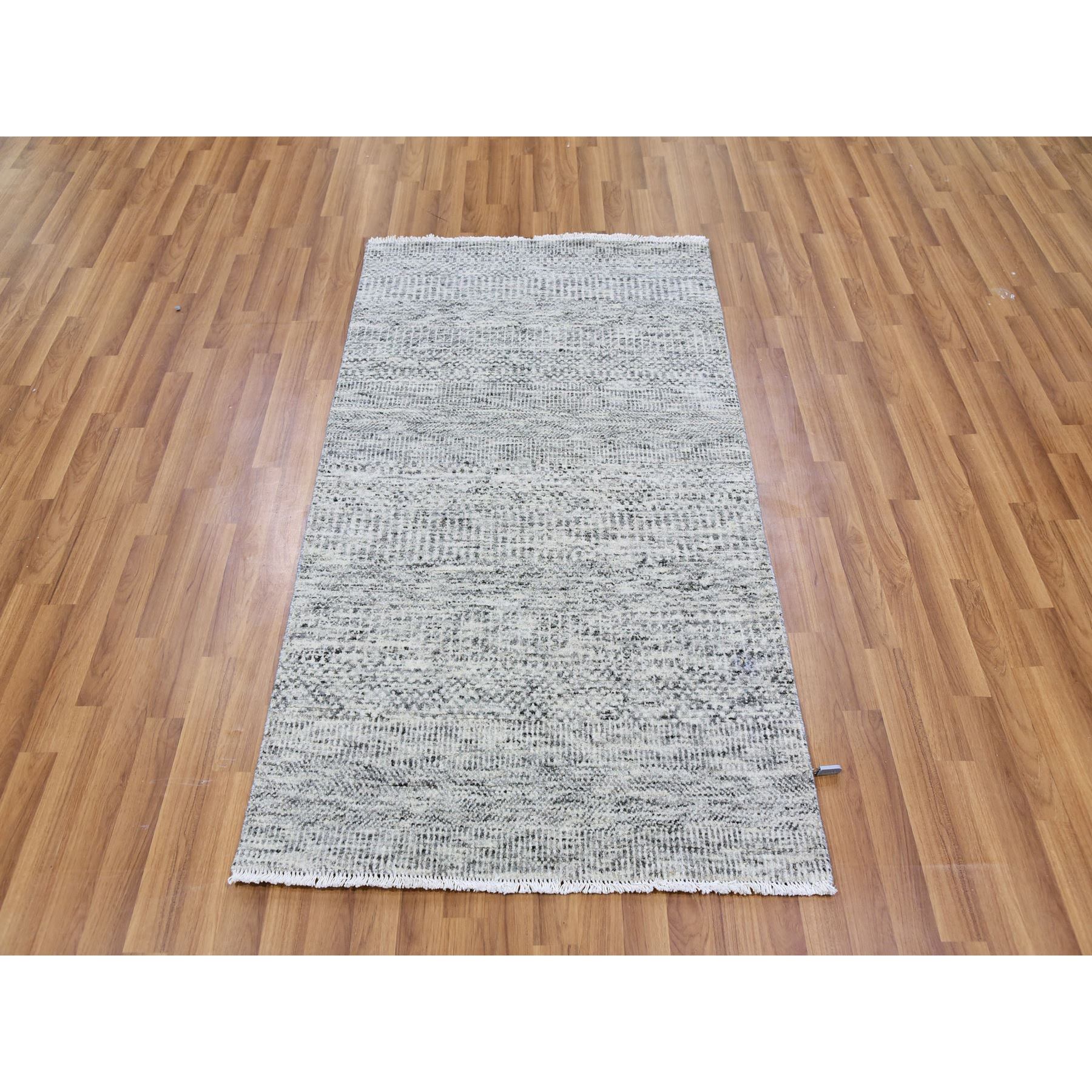 3'x5'1" Gainsboro Gray, Modern Tone on Tone Grass Design, Hand Knotted, Undyed Organic Wool, Oriental Rug HR79524 - Image 2
