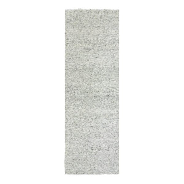 4'x12'2" Medium Gray, Tone on Tone, Modern Grass Design, Organic Undyed Wool, Hand Knotted, Wide Runner Oriental Rug HR79530