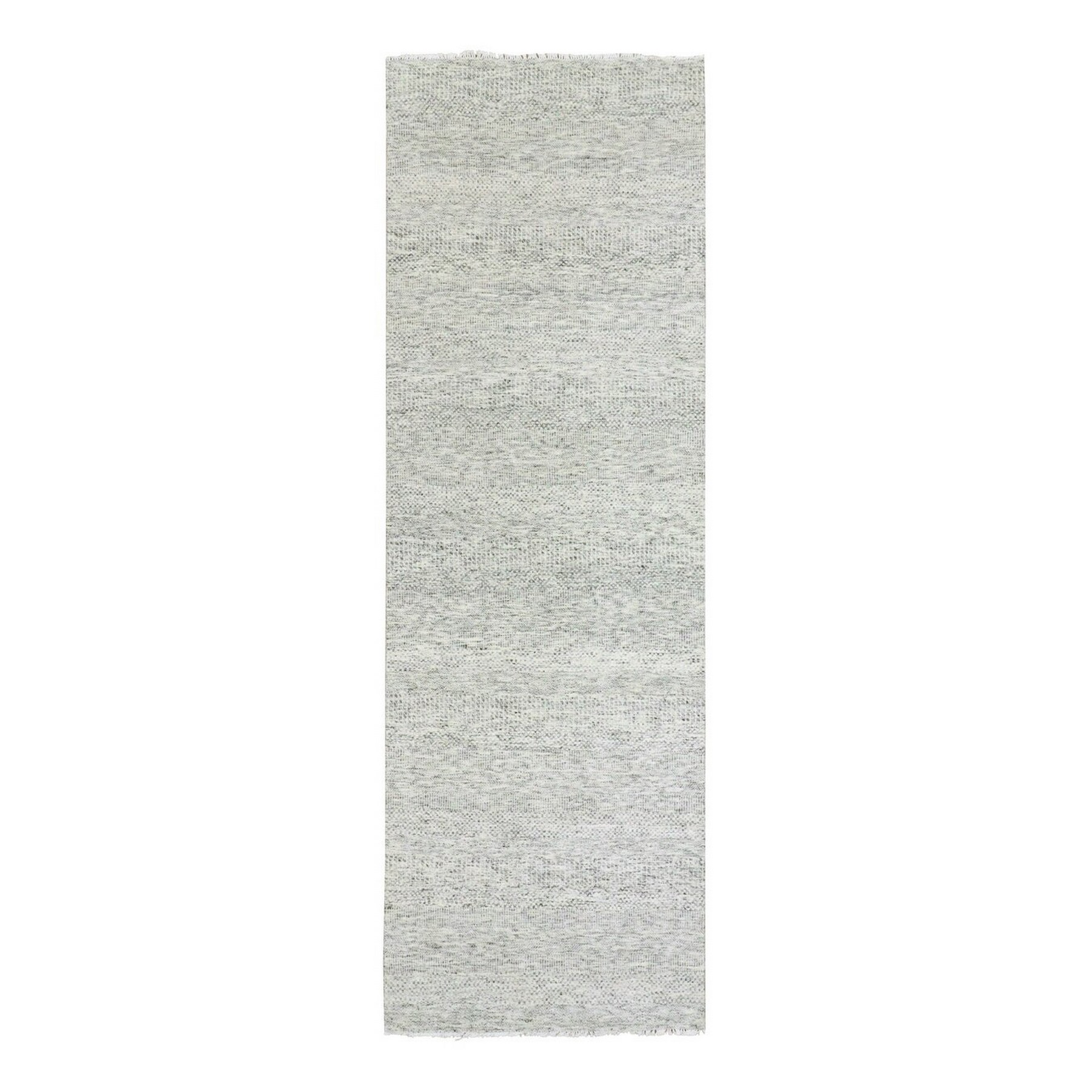 4'x12'2" Medium Gray, Tone on Tone, Modern Grass Design, Organic Undyed Wool, Hand Knotted, Wide Runner Oriental Rug HR79530