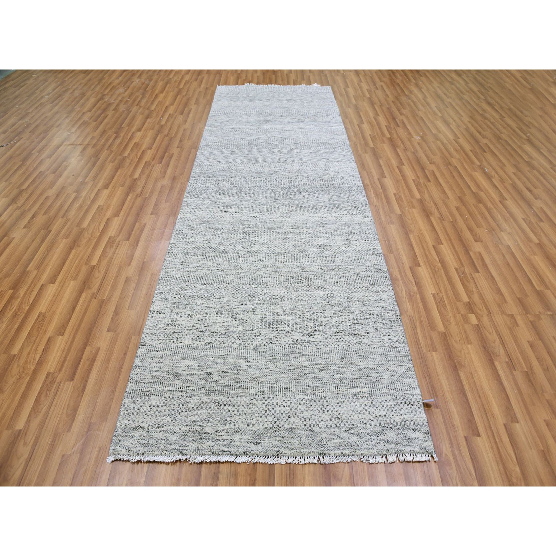 4'x12'2" Medium Gray, Tone on Tone, Modern Grass Design, Organic Undyed Wool, Hand Knotted, Wide Runner Oriental Rug HR79530 - Image 2