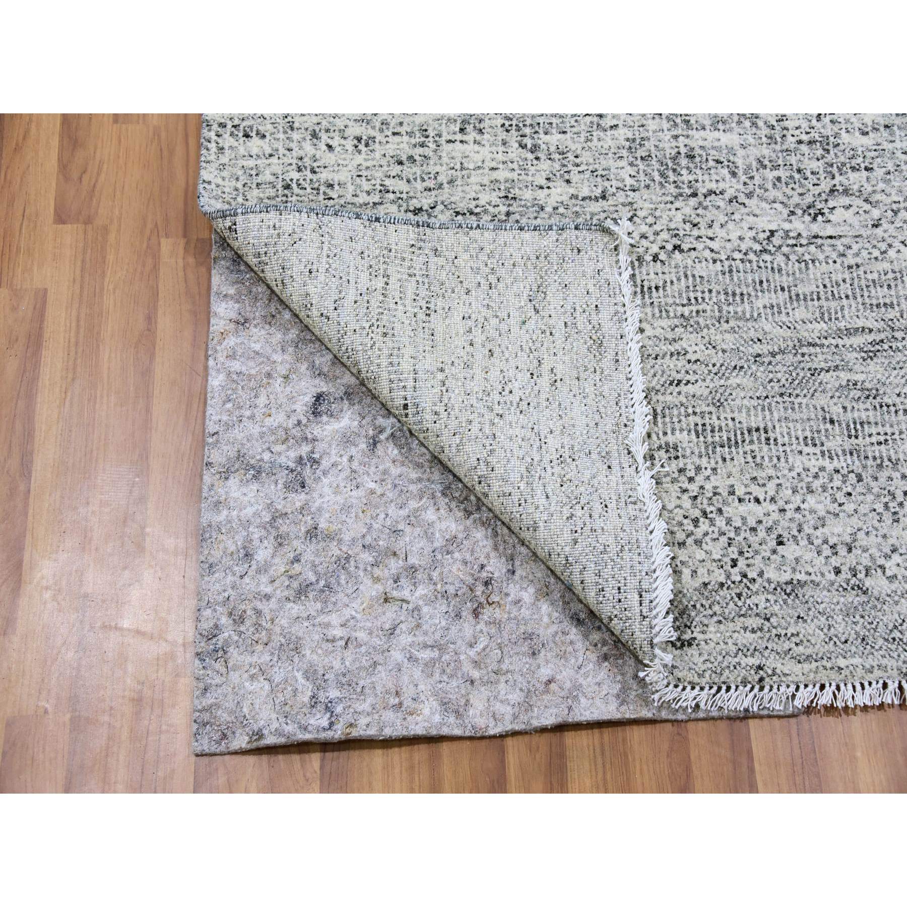 4'x12'2" Medium Gray, Tone on Tone, Modern Grass Design, Organic Undyed Wool, Hand Knotted, Wide Runner Oriental Rug HR79530 - Image 3