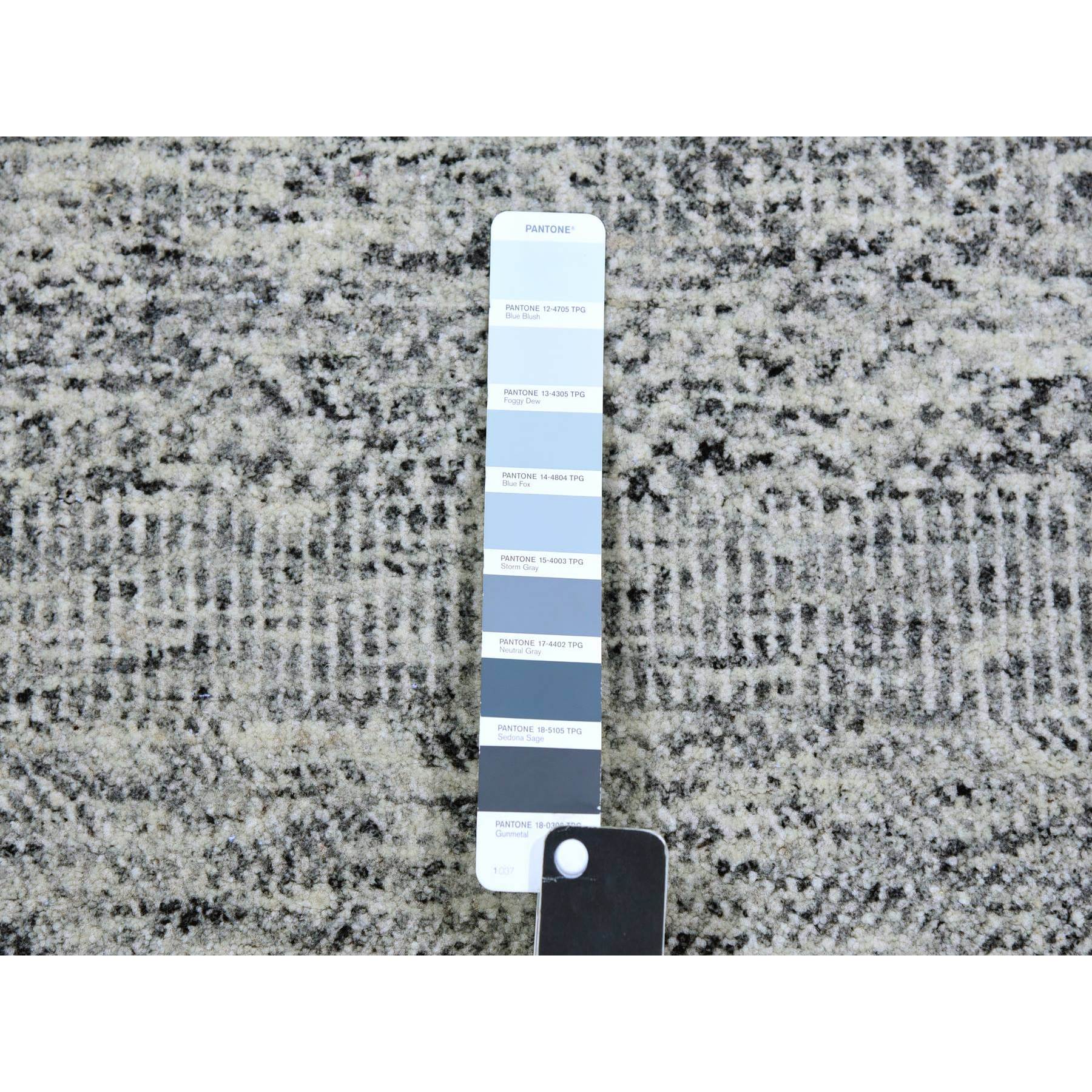4'x12'2" Medium Gray, Tone on Tone, Modern Grass Design, Organic Undyed Wool, Hand Knotted, Wide Runner Oriental Rug HR79530 - Image 4