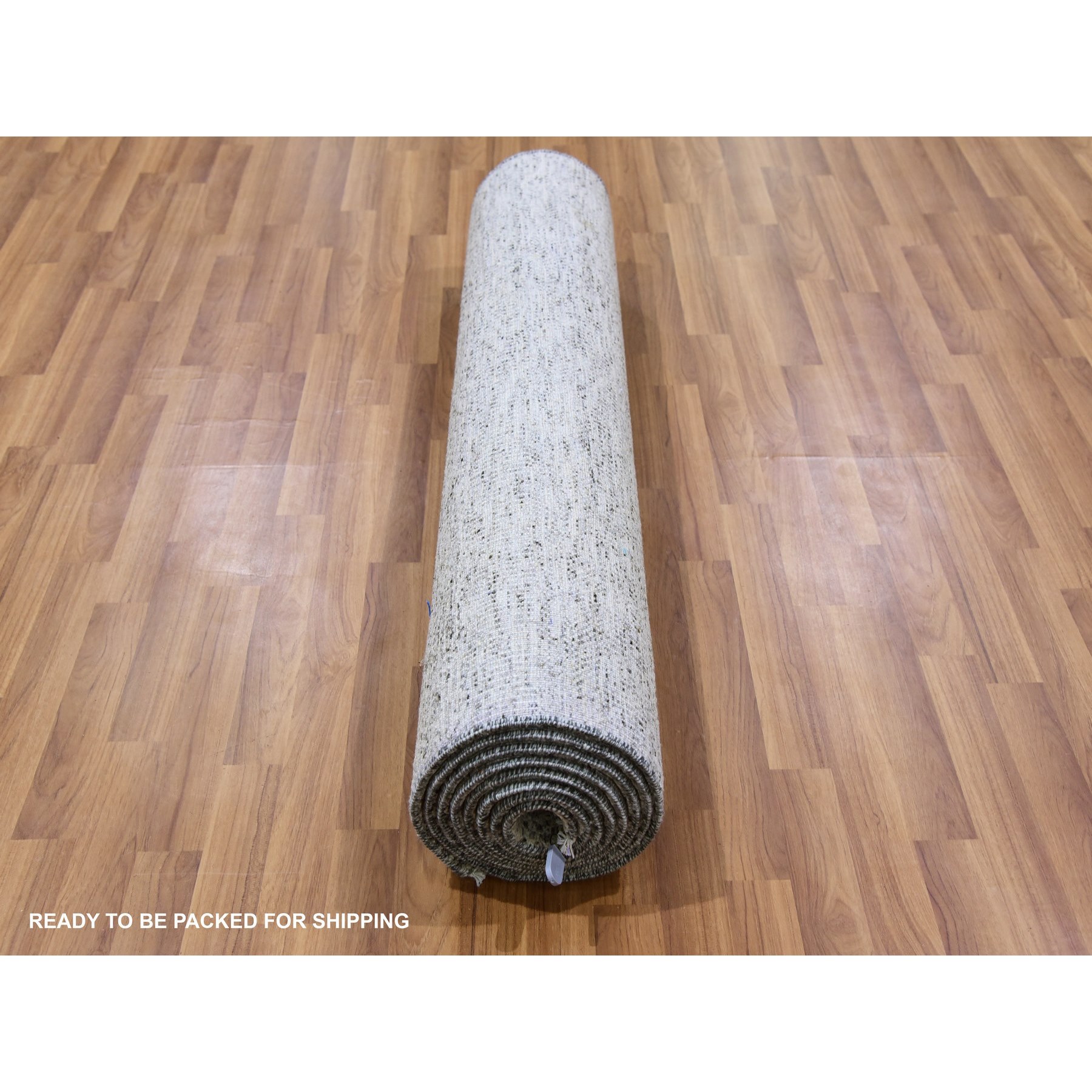 4'x12'2" Medium Gray, Tone on Tone, Modern Grass Design, Organic Undyed Wool, Hand Knotted, Wide Runner Oriental Rug HR79530 - Image 5