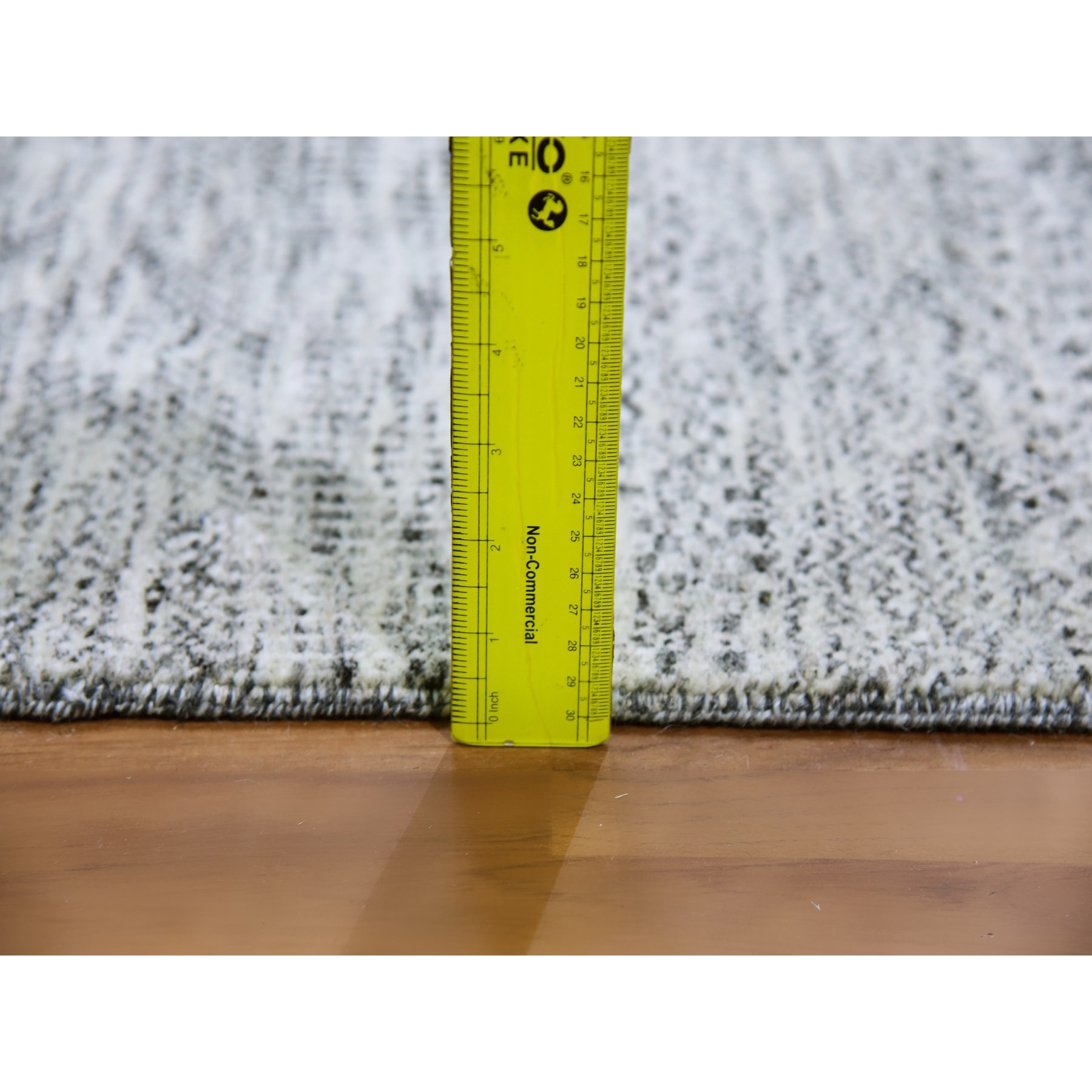 4'x12'2" Medium Gray, Tone on Tone, Modern Grass Design, Organic Undyed Wool, Hand Knotted, Wide Runner Oriental Rug HR79530 - Image 6