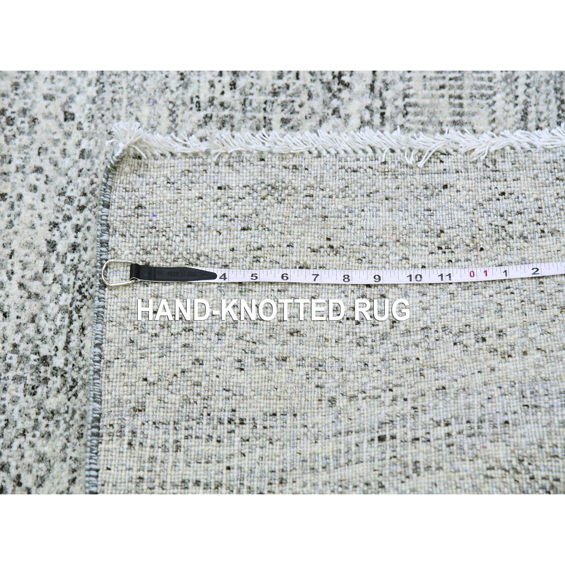 4'x12'2" Medium Gray, Tone on Tone, Modern Grass Design, Organic Undyed Wool, Hand Knotted, Wide Runner Oriental Rug HR79530 - Image 7