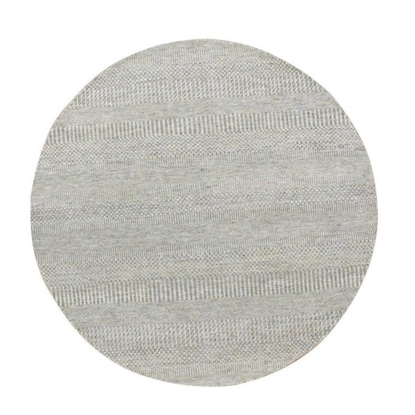 5'x5' Rustic Gray, Tone on Tone, Hand Knotted, Pure Undyed Wool, Round Grass Design Oriental Rug HR79544