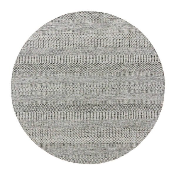 6'x6' Perfect Gray, Natural Undyed Wool, Modern Grass Design, Hand Knotted, Tone on Tone, Round Oriental Rug HR79566