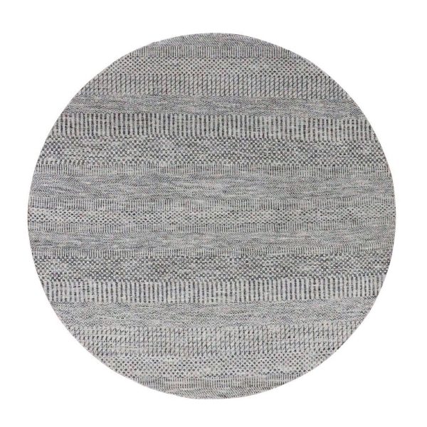 5'x5' Pastel Gray, Natural Undyed Wool, Modern Grass Design, Hand Knotted, Tone on Tone, Round Oriental Rug SHR95676