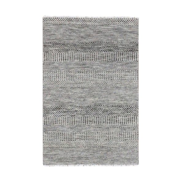 3'x4'9" Storm Gray, Tone on Tone, Modern Grass Design, Undyed Natural Wool, Hand Knotted, Oriental Rug HR79577