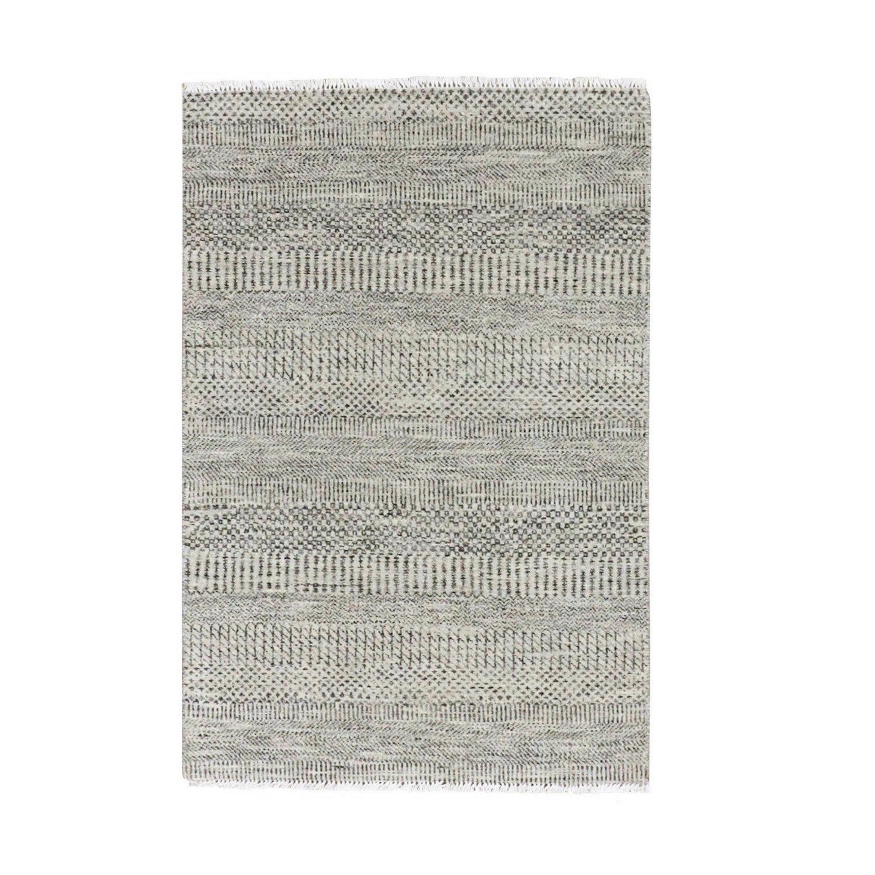 3'x4'10" Stone Eagle Gray, Natural Undyed Wool, Modern Grass Design, Hand Knotted, Tone on Tone, Oriental Rug HR79579