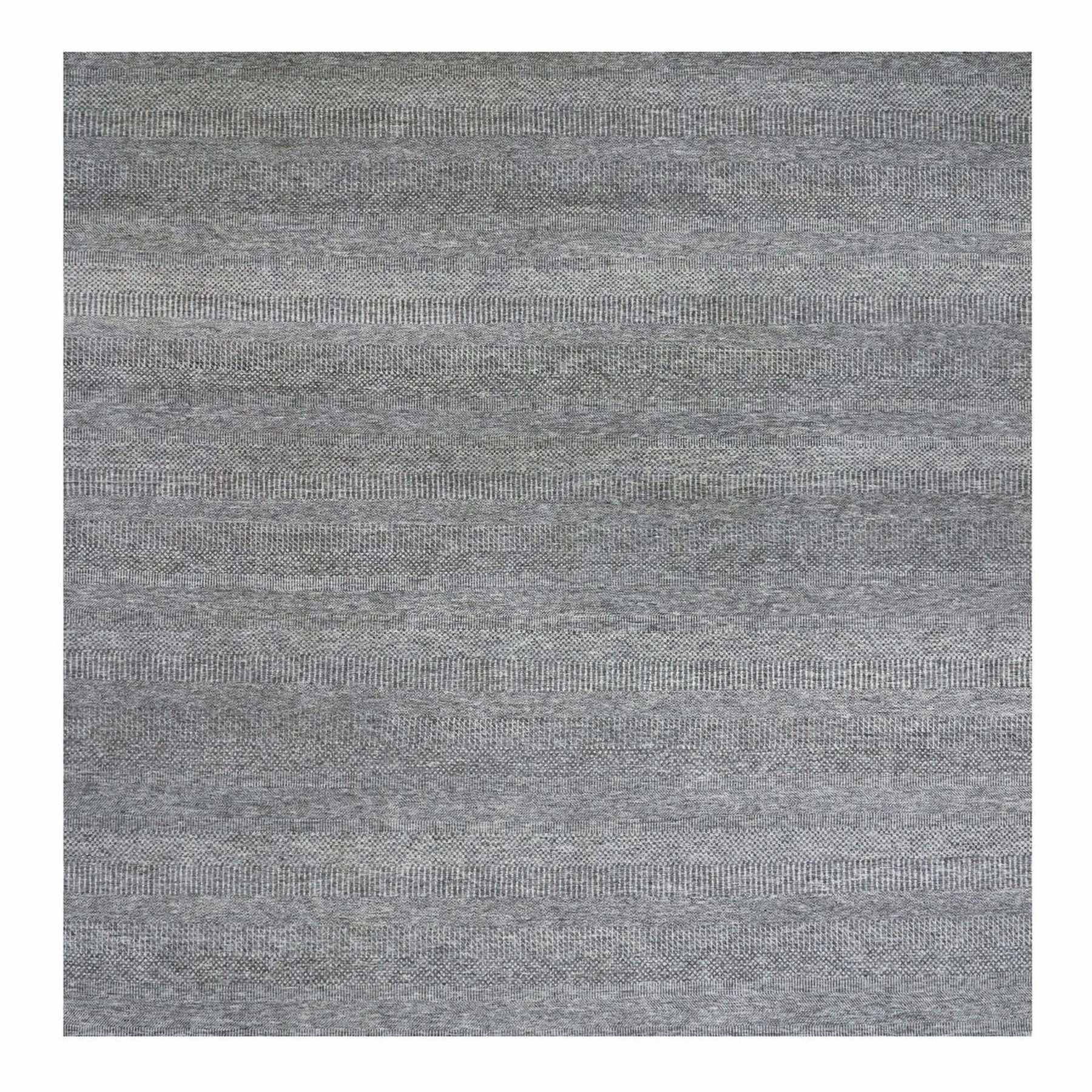 12'x12'2" Neutral Gray, Hand Knotted, Modern Grass Design, Natural Undyed Wool, Square Oriental Rug HR79587