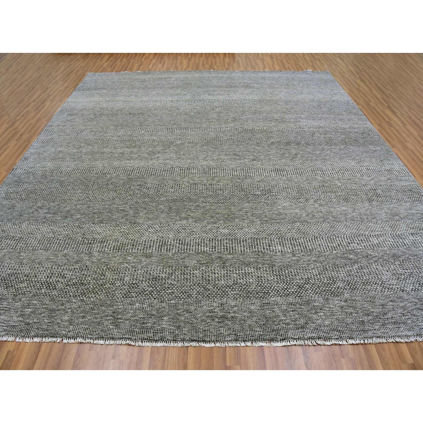 12'x12'2" Neutral Gray, Hand Knotted, Modern Grass Design, Natural Undyed Wool, Square Oriental Rug HR79587 - Image 2