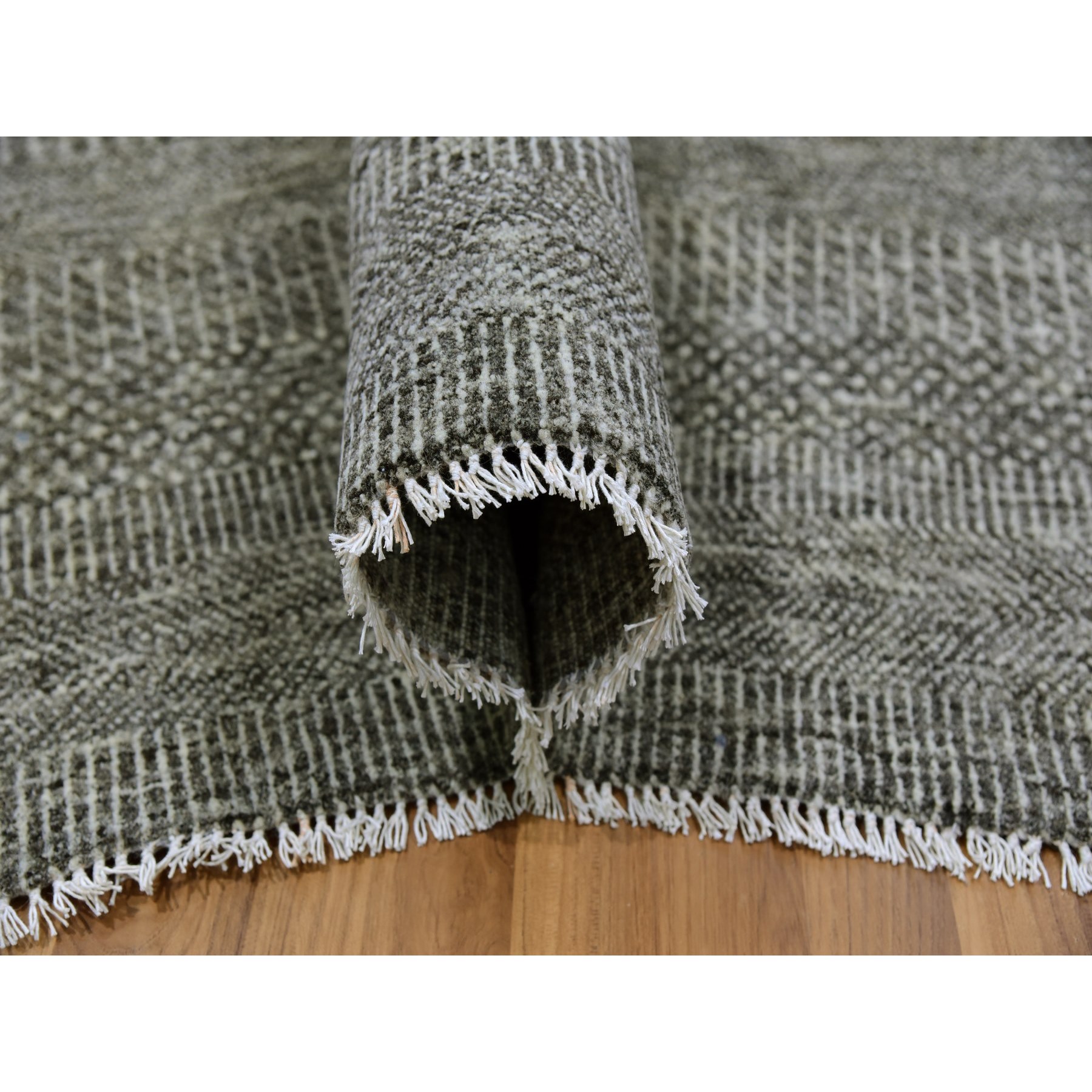 12'x12'2" Neutral Gray, Hand Knotted, Modern Grass Design, Natural Undyed Wool, Square Oriental Rug HR79587 - Image 5
