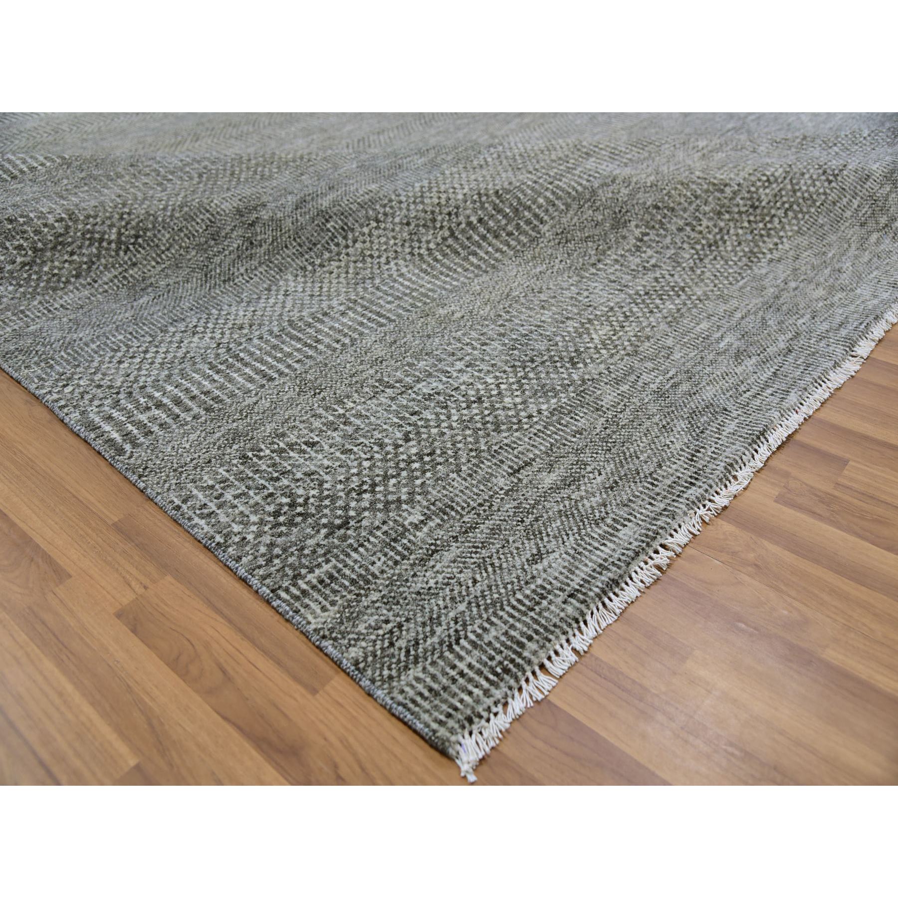 12'x12'2" Neutral Gray, Hand Knotted, Modern Grass Design, Natural Undyed Wool, Square Oriental Rug HR79587 - Image 6