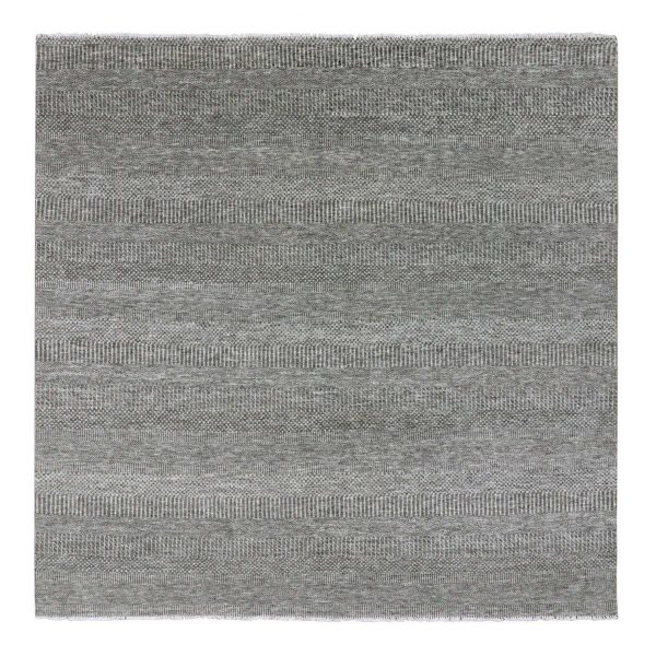 8'1"x8'2" Harbor Gray, Organic Undyed Wool, Modern Grass Design, Tone on Tone, Square Hand Knotted Oriental Rug HR79589