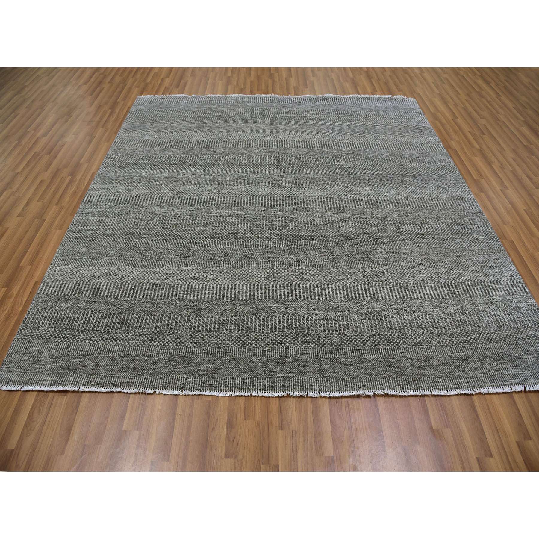 8'1"x8'2" Harbor Gray, Organic Undyed Wool, Modern Grass Design, Tone on Tone, Square Hand Knotted Oriental Rug HR79589 - Image 2