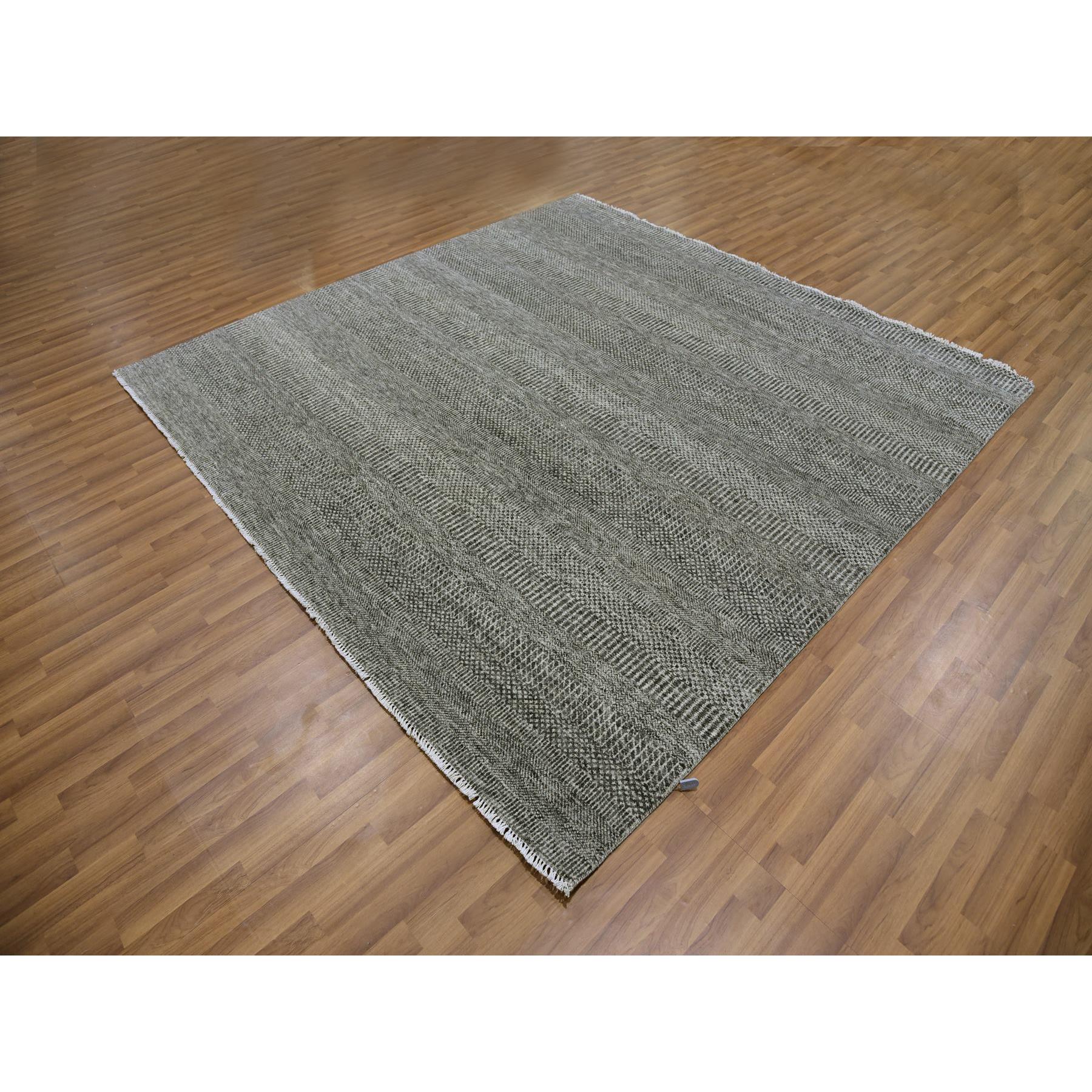 8'1"x8'2" Harbor Gray, Organic Undyed Wool, Modern Grass Design, Tone on Tone, Square Hand Knotted Oriental Rug HR79589 - Image 3