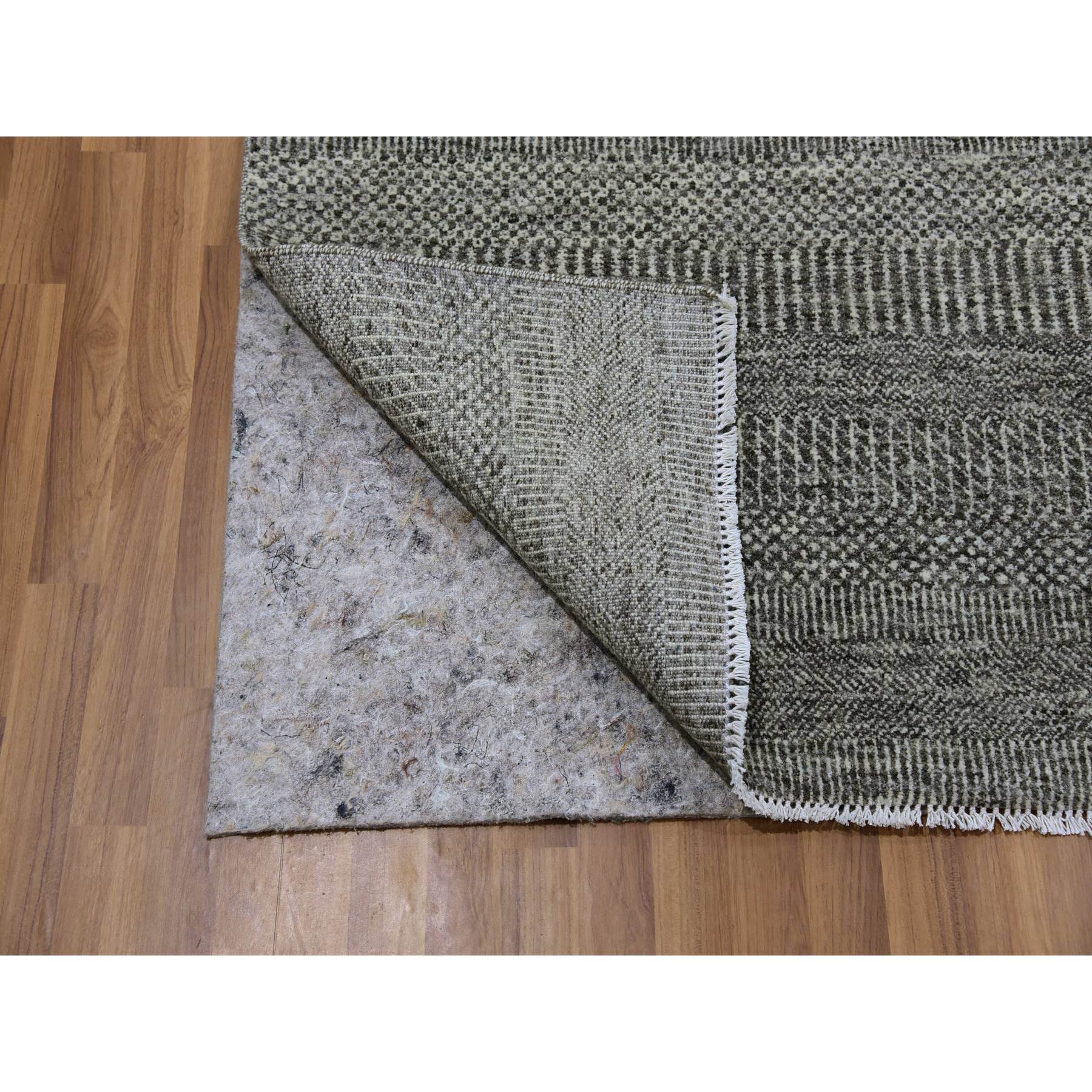 8'1"x8'2" Harbor Gray, Organic Undyed Wool, Modern Grass Design, Tone on Tone, Square Hand Knotted Oriental Rug HR79589 - Image 4