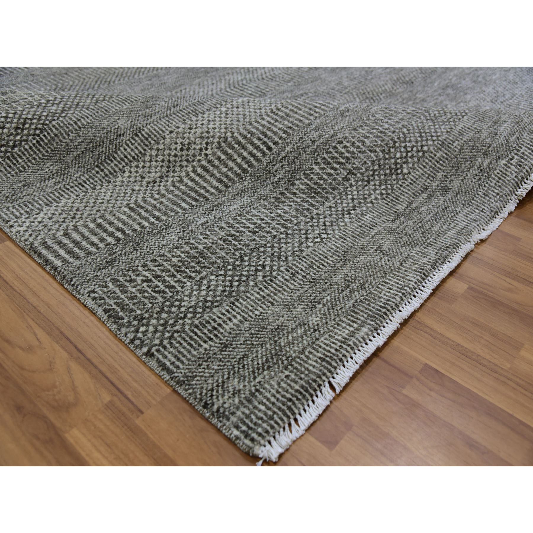 8'1"x8'2" Harbor Gray, Organic Undyed Wool, Modern Grass Design, Tone on Tone, Square Hand Knotted Oriental Rug HR79589 - Image 6
