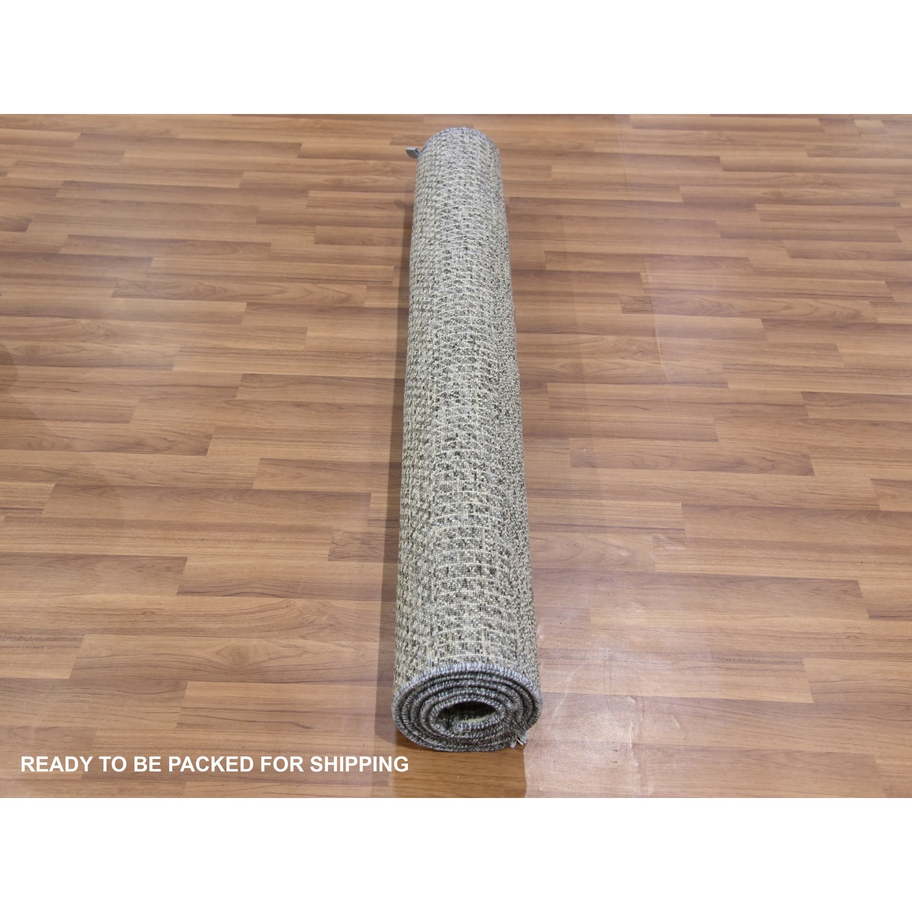 4'x6'6" Dark Gray, Hand Knotted, Modern Grass Design, Natural Undyed Wool, Oriental Rug HR79597 - Image 5