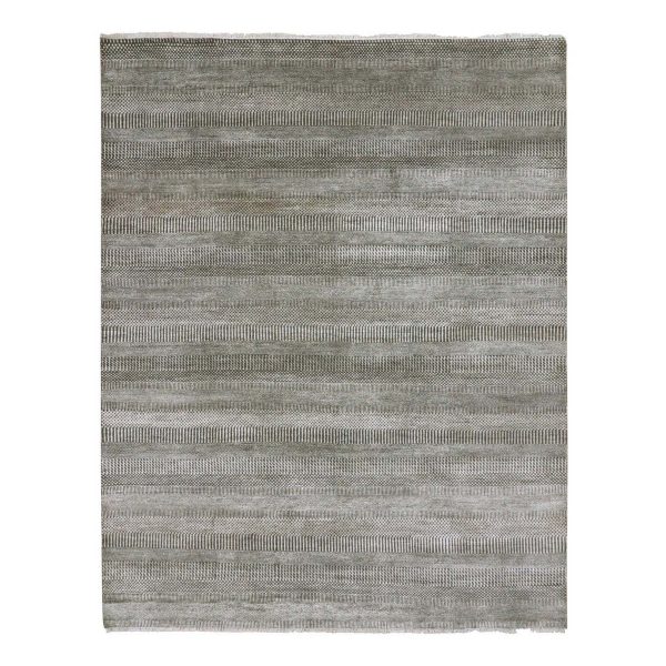 8'1"x10'3" Davy’s Gray, Densely Woven Tone on Tone, Soft to the Touch Wool and Silk, Hand Knotted Modern Grass Design, Oriental Rug HR79614