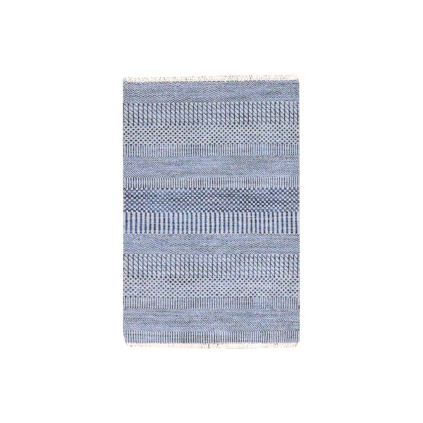 2'1"x3'3" Chrome Gray, Modern Hand Knotted Grass Design, Tone on Tone, Undyed Organic Wool, Mat Oriental Rug HR79642