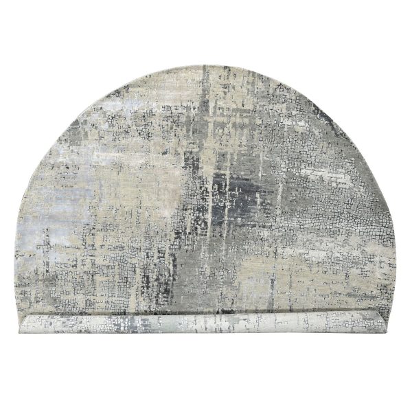9'10"x9'10" Cloud Gray, Hand Knotted, Abstract with Mosaic Design, Wool and Silk, Round Oriental Rug HR84681