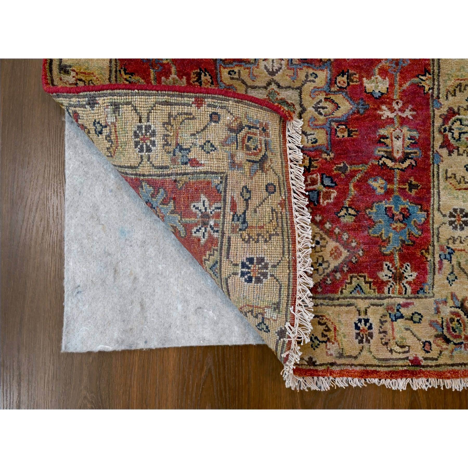 2'7"x12' Fire Brick Red, Karajeh with Geometric Medallions Design, Pure Wool, Hand Knotted, Runner Oriental Rug HR84684 - Image 3