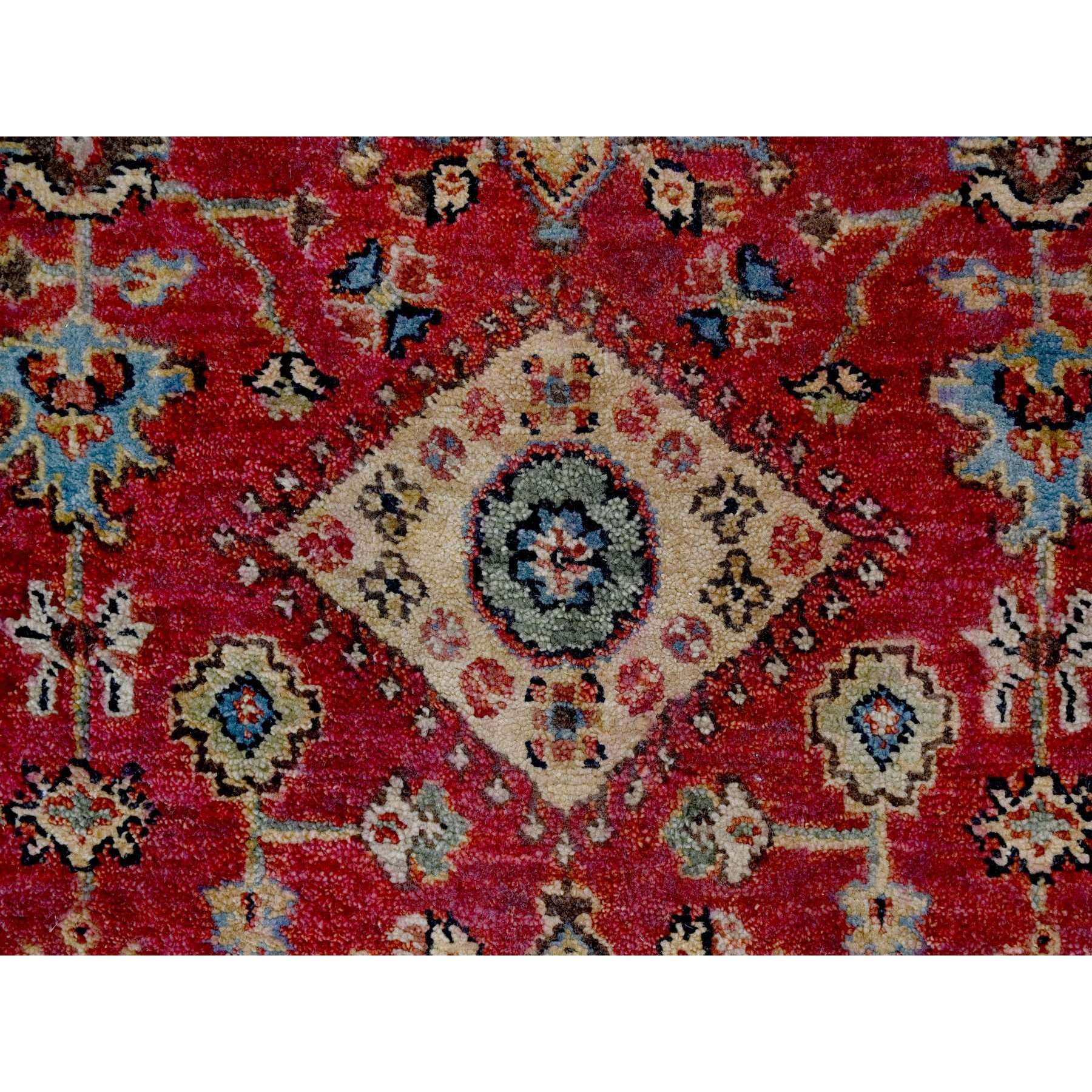 2'7"x12' Fire Brick Red, Karajeh with Geometric Medallions Design, Pure Wool, Hand Knotted, Runner Oriental Rug HR84684 - Image 5