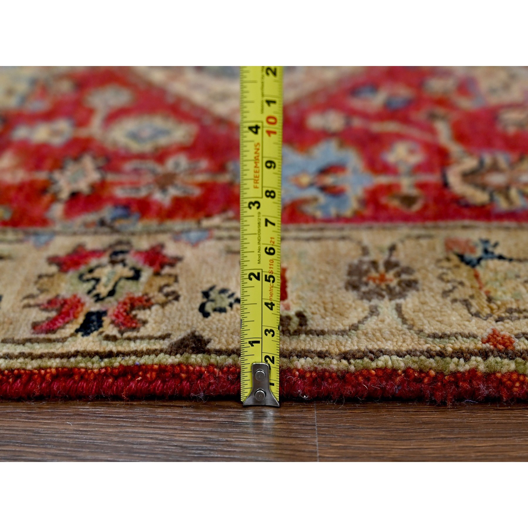 2'7"x12' Fire Brick Red, Karajeh with Geometric Medallions Design, Pure Wool, Hand Knotted, Runner Oriental Rug HR84684 - Image 7
