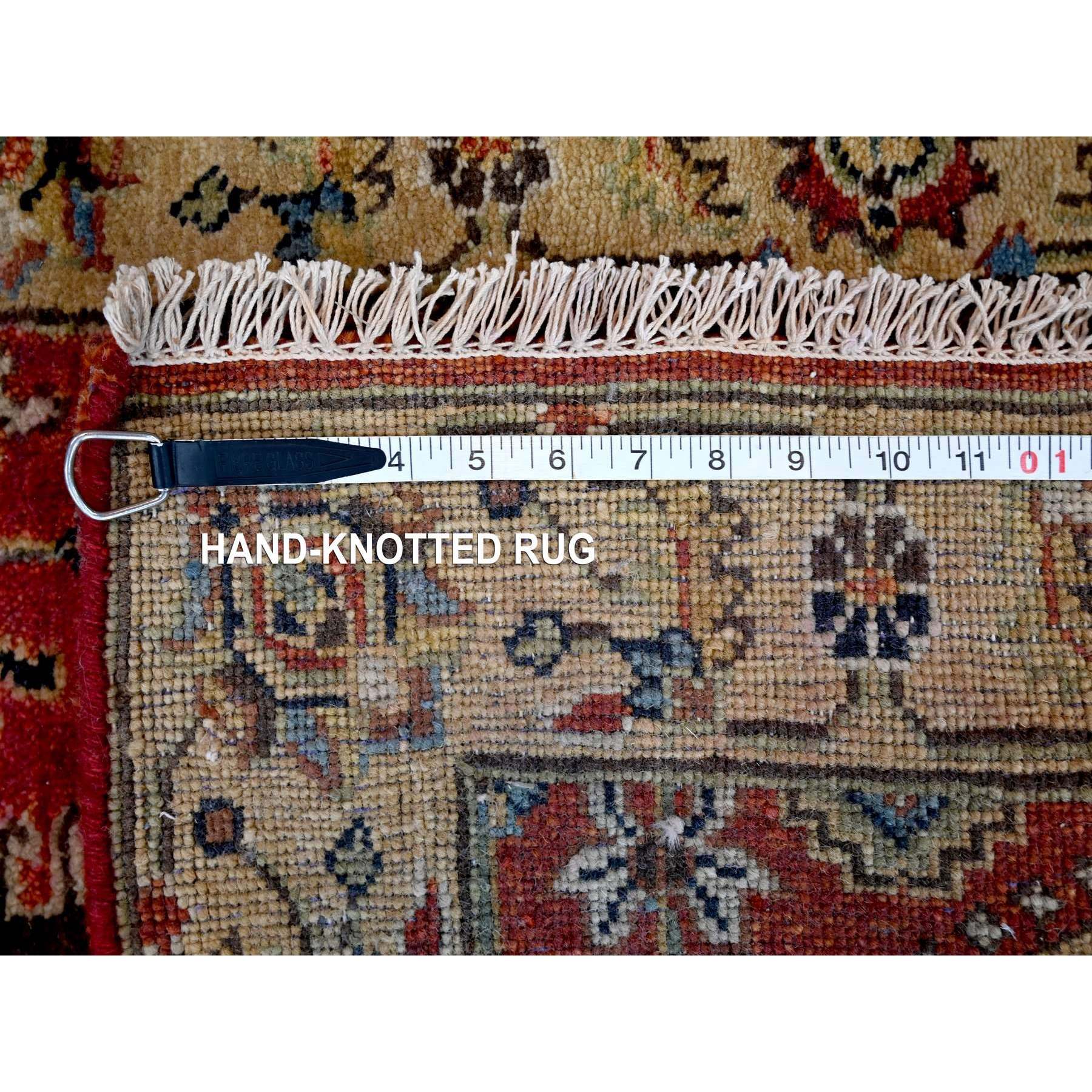 2'7"x12' Fire Brick Red, Karajeh with Geometric Medallions Design, Pure Wool, Hand Knotted, Runner Oriental Rug HR84684 - Image 8