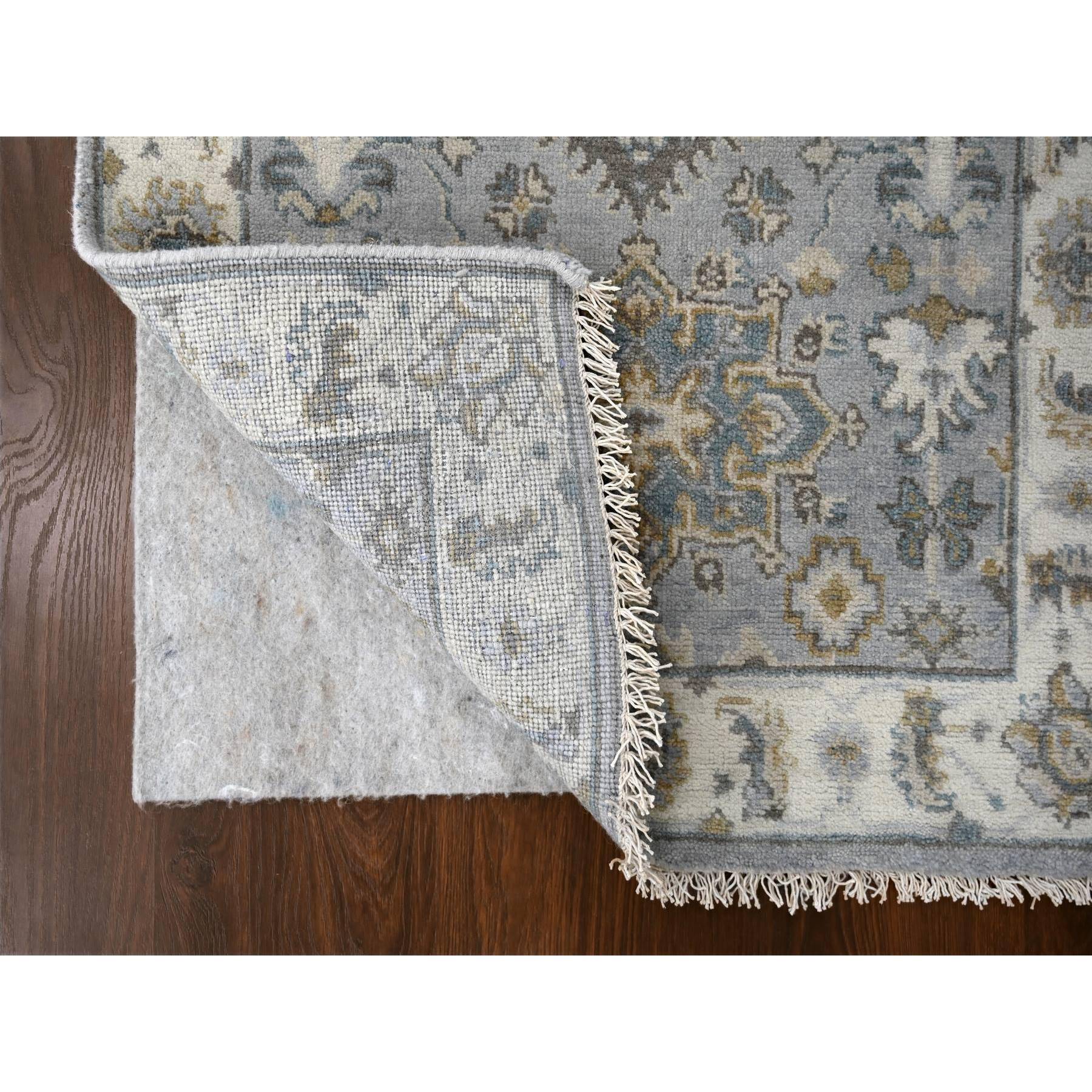 2'8"x7'10" Medium Gray, Karajeh and Geometric Design, 100% Wool, Hand Knotted, Runner Oriental Rug HR84719 - Image 3