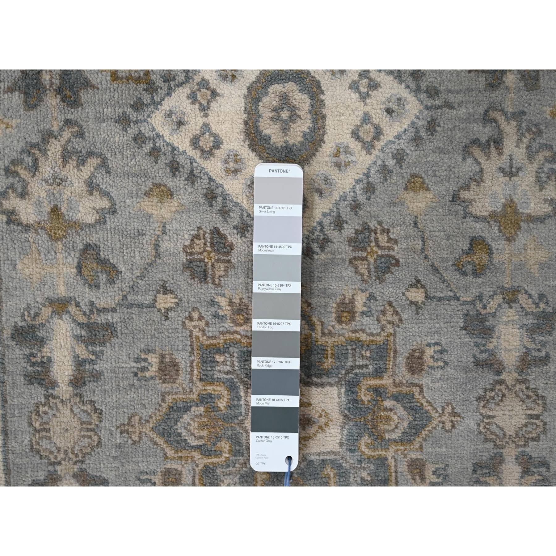 2'8"x7'10" Medium Gray, Karajeh and Geometric Design, 100% Wool, Hand Knotted, Runner Oriental Rug HR84719 - Image 4