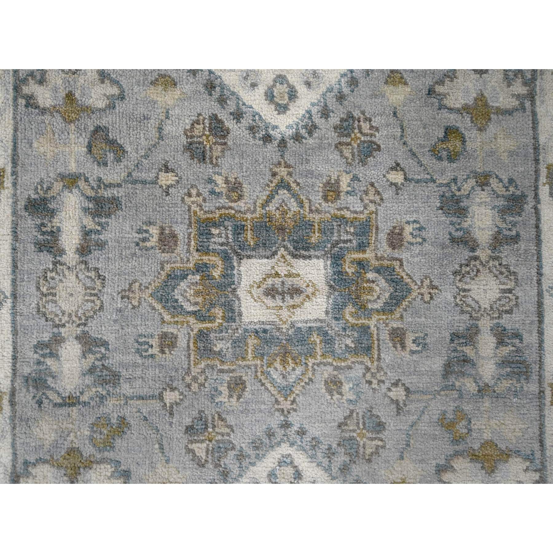 2'8"x7'10" Medium Gray, Karajeh and Geometric Design, 100% Wool, Hand Knotted, Runner Oriental Rug HR84719 - Image 5