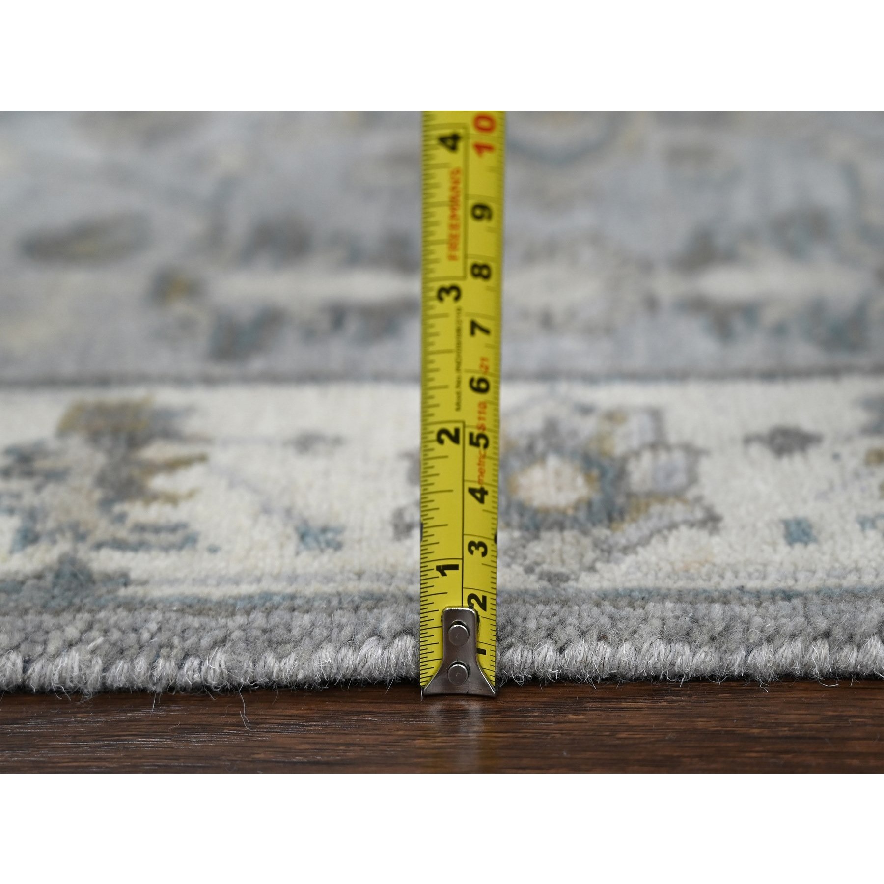 2'8"x7'10" Medium Gray, Karajeh and Geometric Design, 100% Wool, Hand Knotted, Runner Oriental Rug HR84719 - Image 7