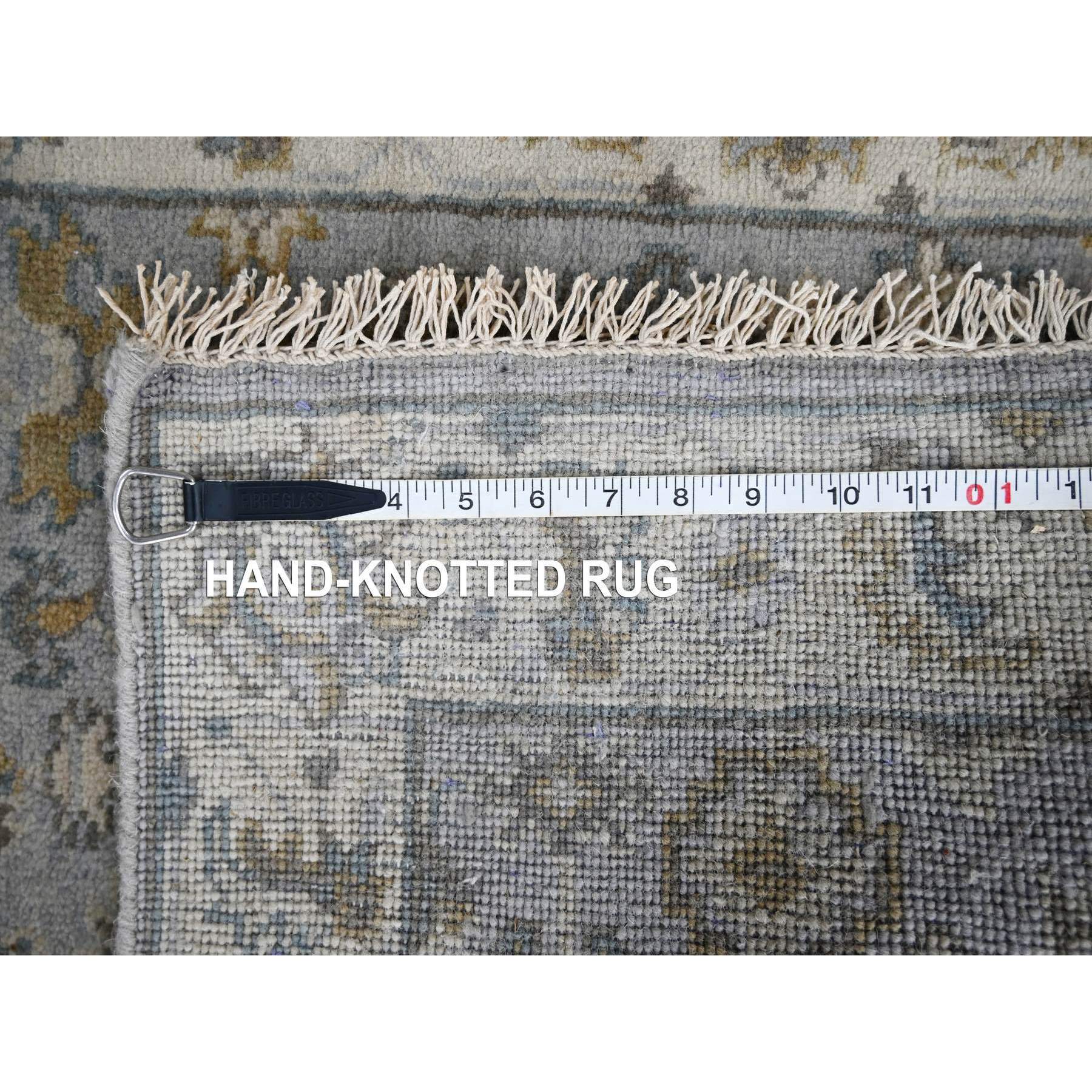 2'8"x7'10" Medium Gray, Karajeh and Geometric Design, 100% Wool, Hand Knotted, Runner Oriental Rug HR84719 - Image 8
