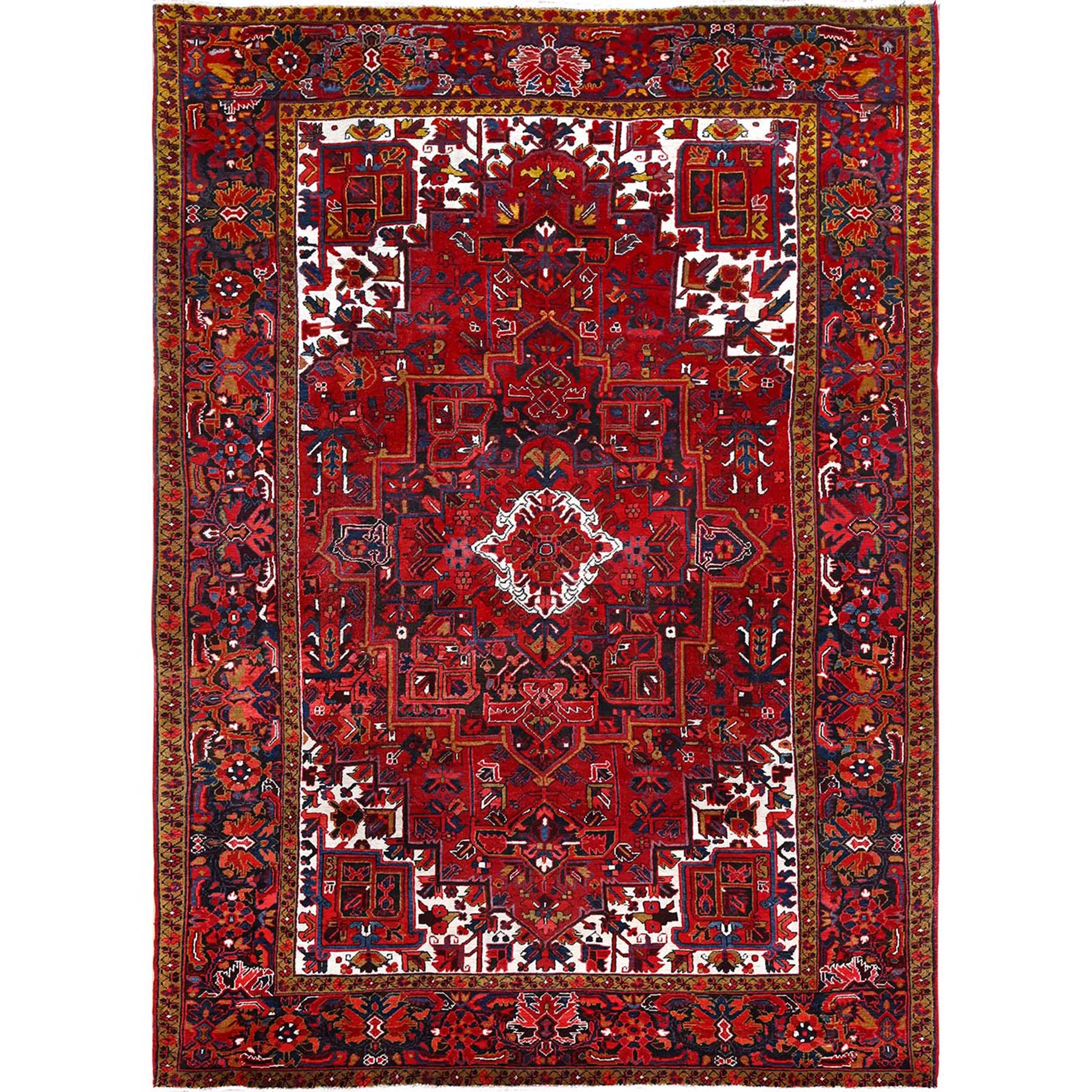 8'2"x11'10" Barn Red, Vintage Persian Heriz, Good Condition, Rustic Look, Worn Wool, Hand Knotted, Oriental Rug HR85663