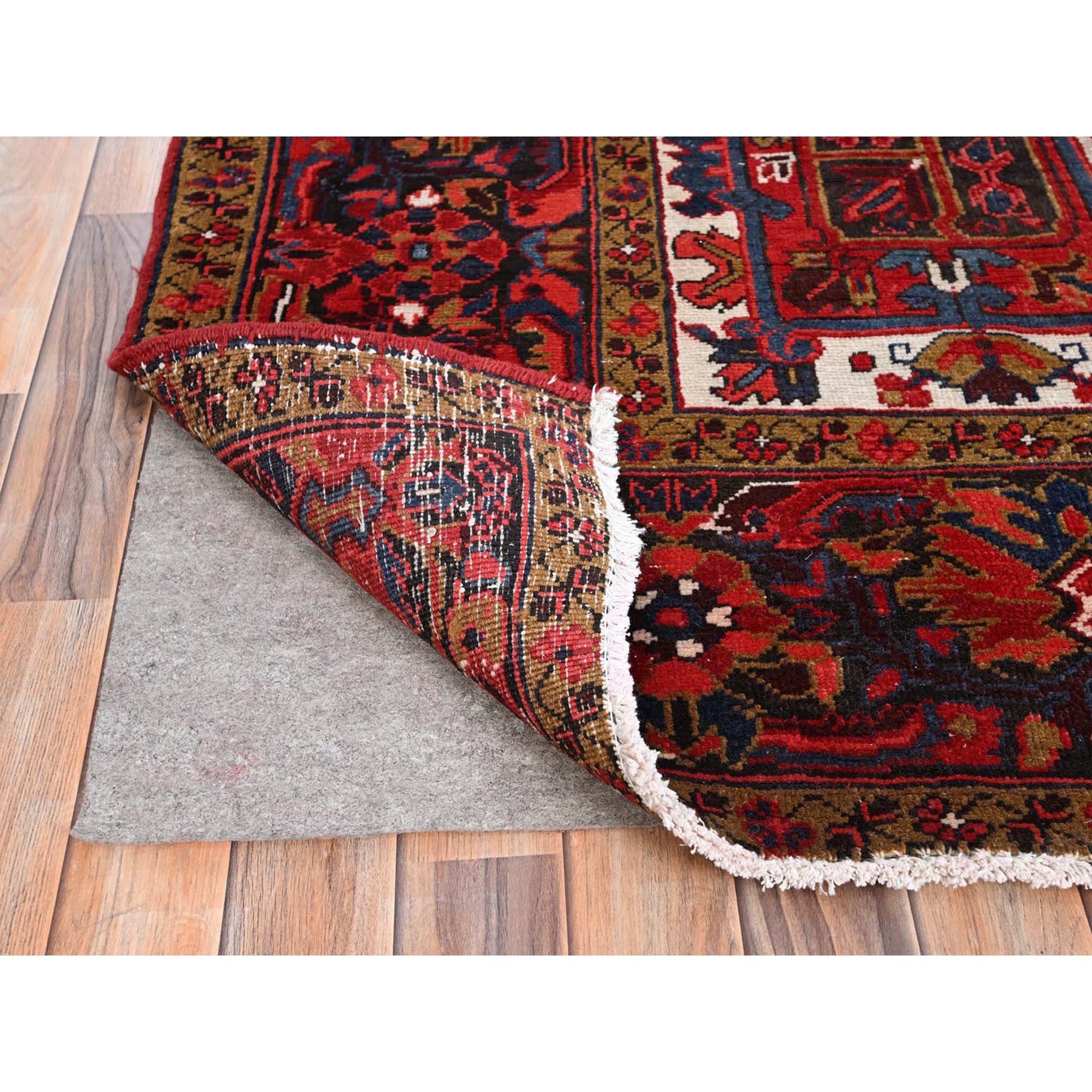 8'2"x11'10" Barn Red, Vintage Persian Heriz, Good Condition, Rustic Look, Worn Wool, Hand Knotted, Oriental Rug HR85663 - Image 5