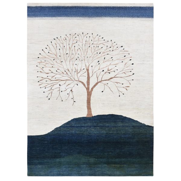9'8"x13'8" Ivory, Hand Knotted, Modern Folk Art Tree Design Gabbeh, Persian Wool, Oriental Rug HR87084