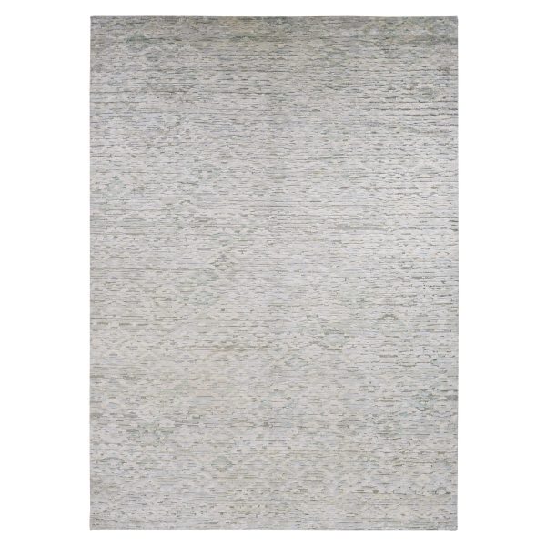 9'10"x14' Ivory, Pure Silk with Textured Wool, Fluffy Collection, Hand Knotted, Oriental Rug HR87087