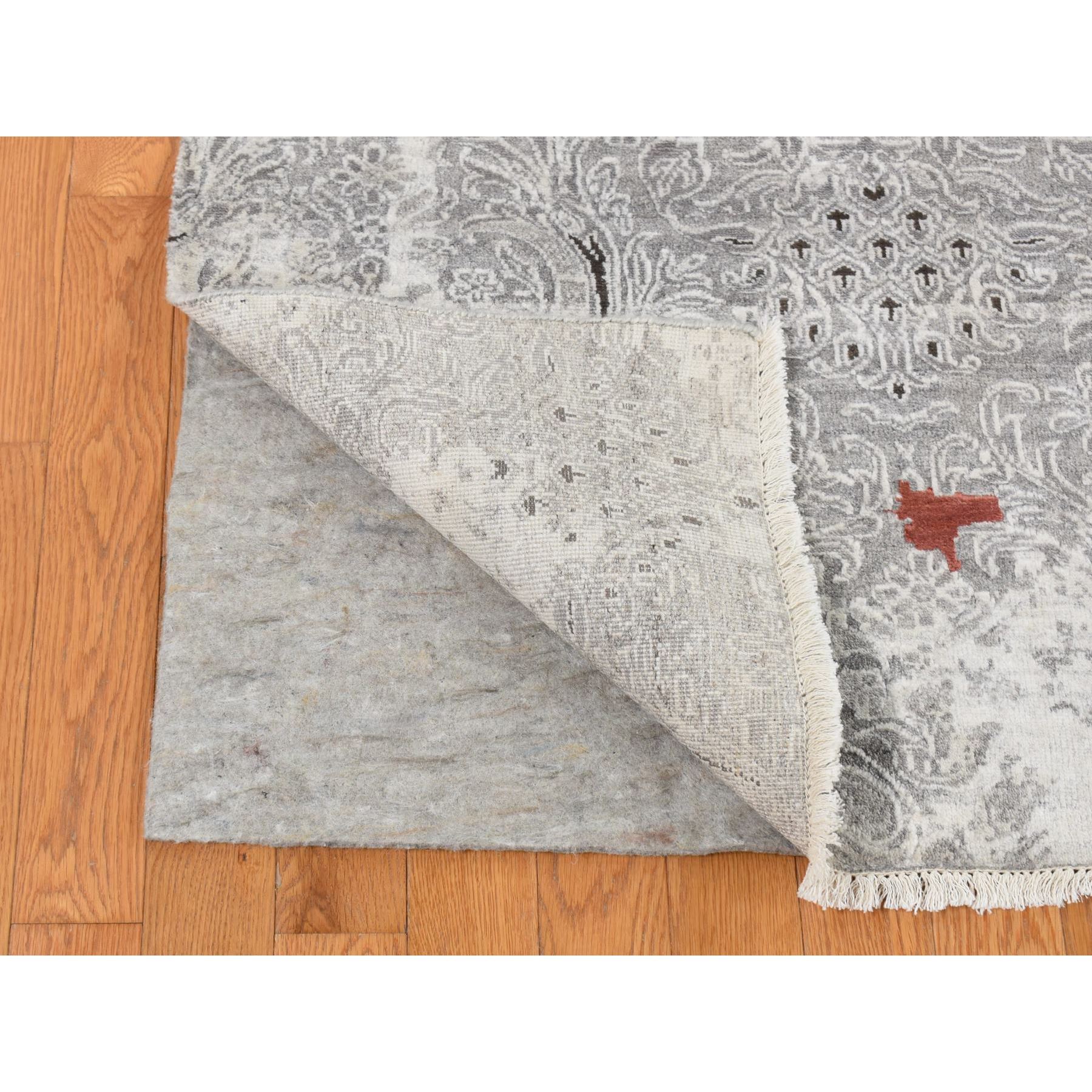 8'9"x11'10" Gainsboro Gray, Hand Knotted, Modern Broken and Erased Lotus Flower All Over Design, Wool and Silk, Oriental Rug HR87091 - Image 5