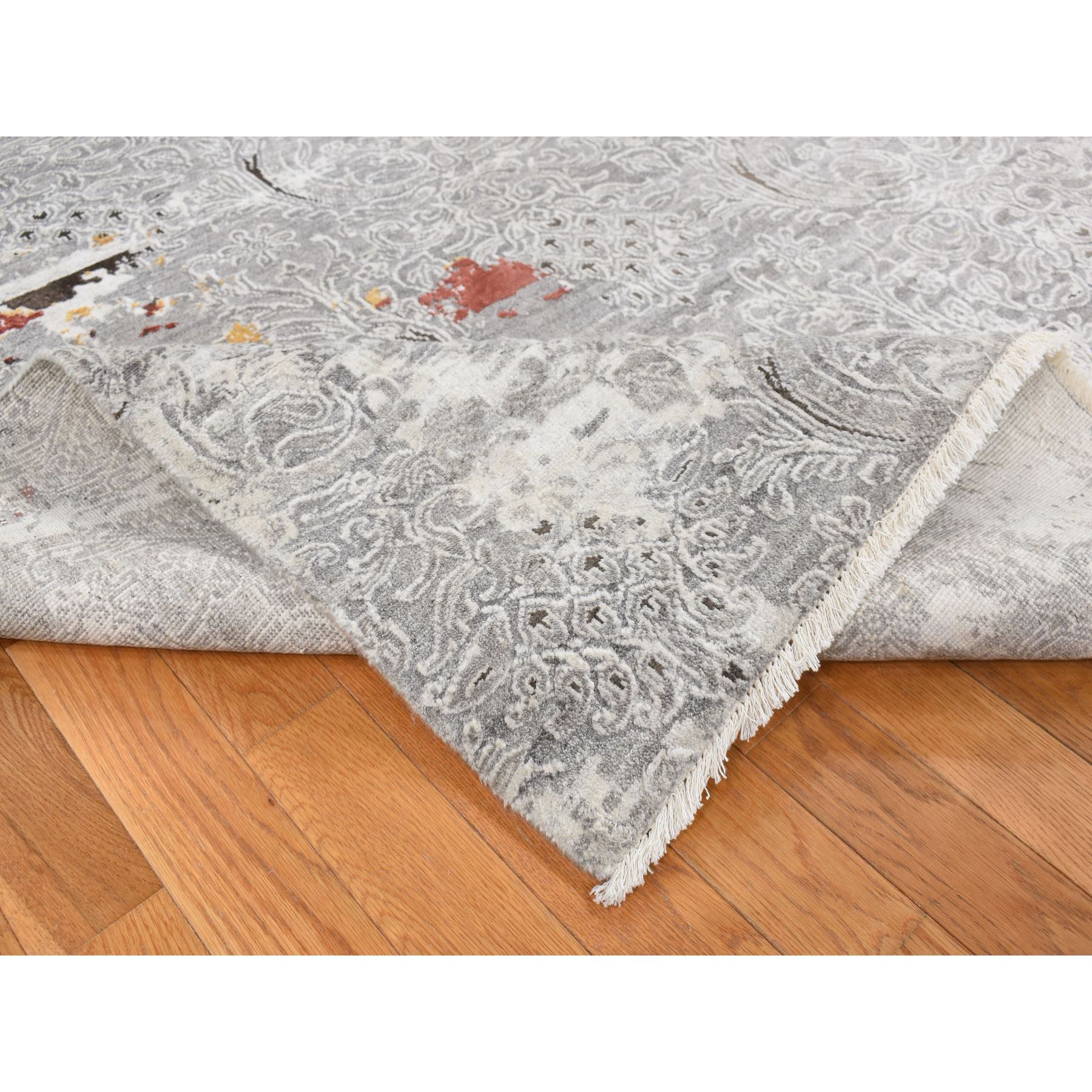 8'9"x11'10" Gainsboro Gray, Hand Knotted, Modern Broken and Erased Lotus Flower All Over Design, Wool and Silk, Oriental Rug HR87091 - Image 6