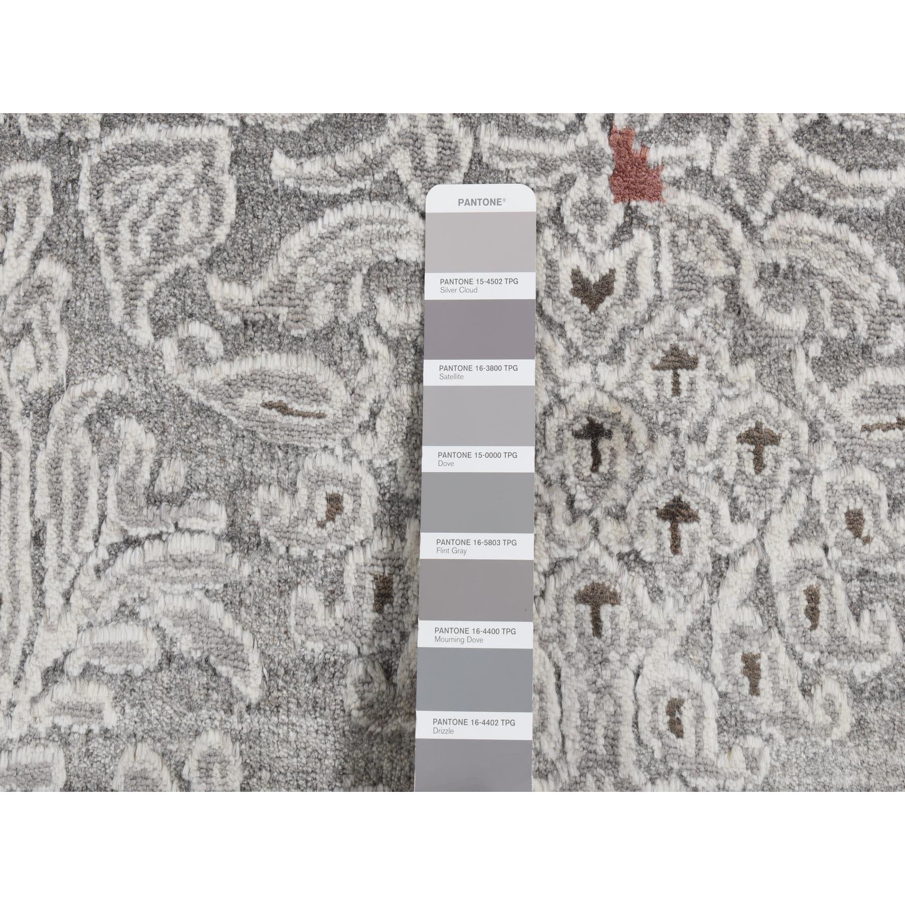 8'9"x11'10" Gainsboro Gray, Hand Knotted, Modern Broken and Erased Lotus Flower All Over Design, Wool and Silk, Oriental Rug HR87091 - Image 8