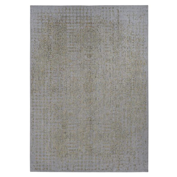 9'10"x14' Silk Gray, Broken and Erased Mamluk Design, Hand Loomed, Wool and Silk, Oriental Rug HR87112