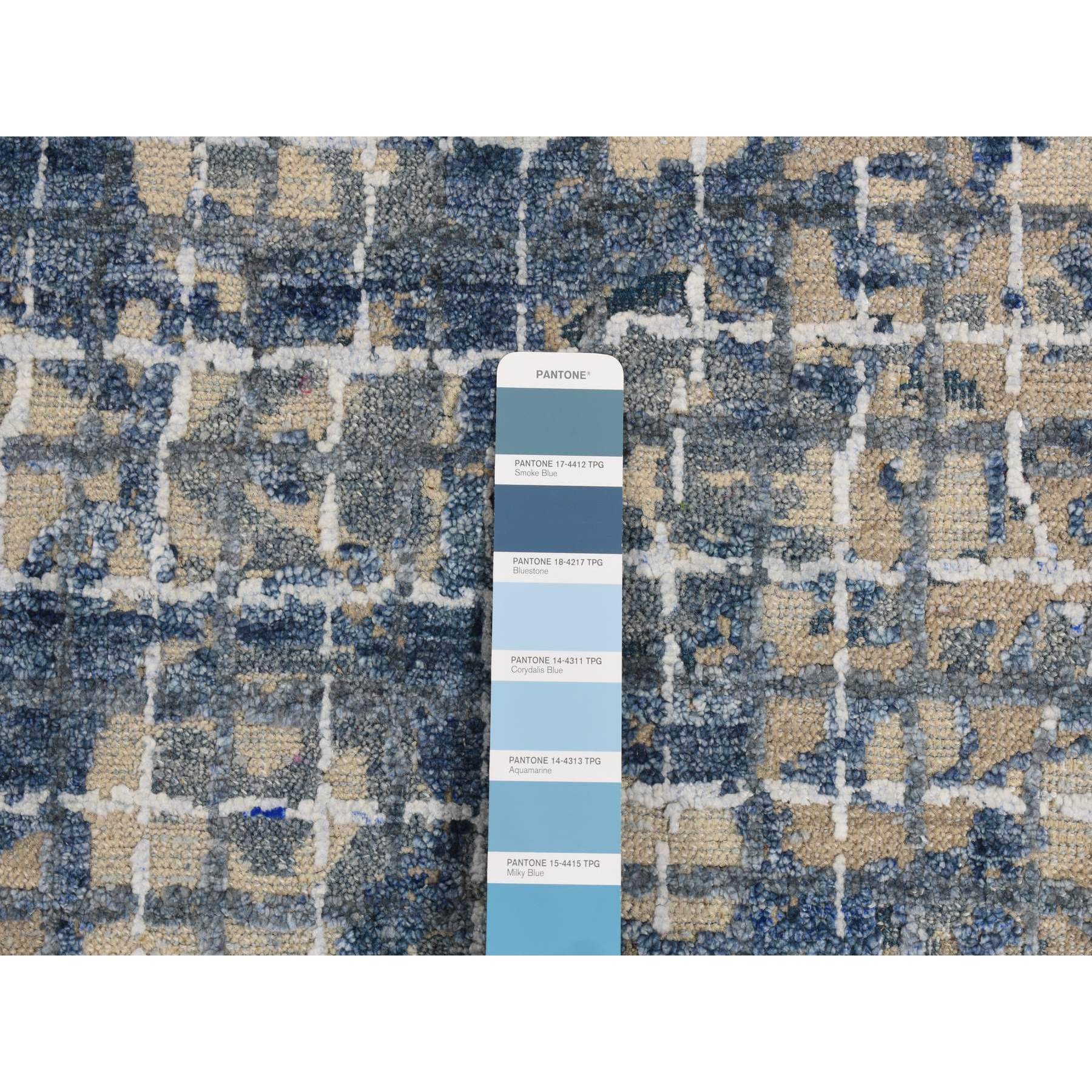 9'1"x12'2" Queen blue, Fence Obscured Design, Silk with Textured Wool, Hand Knotted, Oriental Rug HR87122 - Image 8