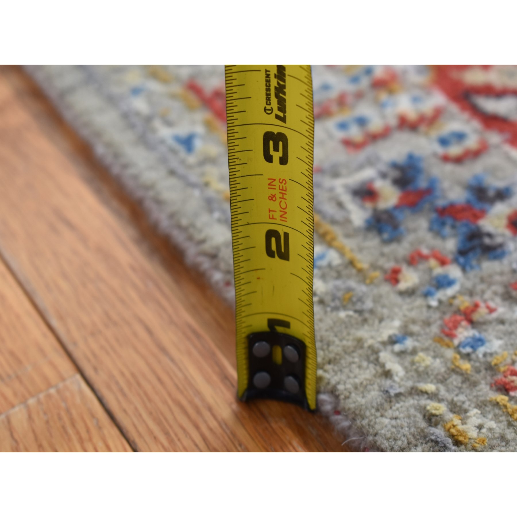2'6"x10' Medium Gray, THE SUNSET ROSETTES, Pure Silk and Wool, Hand Knotted, Runner Oriental Rug HR87285 - Image 6