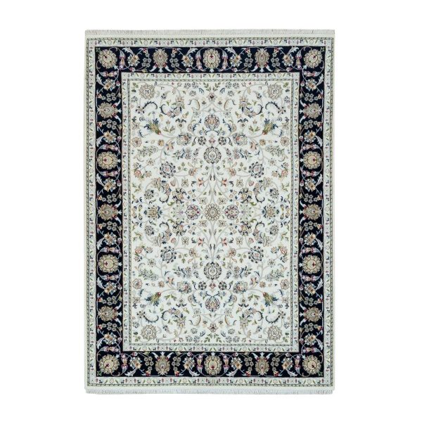 5'x7' Powder White, Nain with All Over Flower Design, 250 KPSI, Soft Wool, Hand Knotted, Oriental Rug HR65972